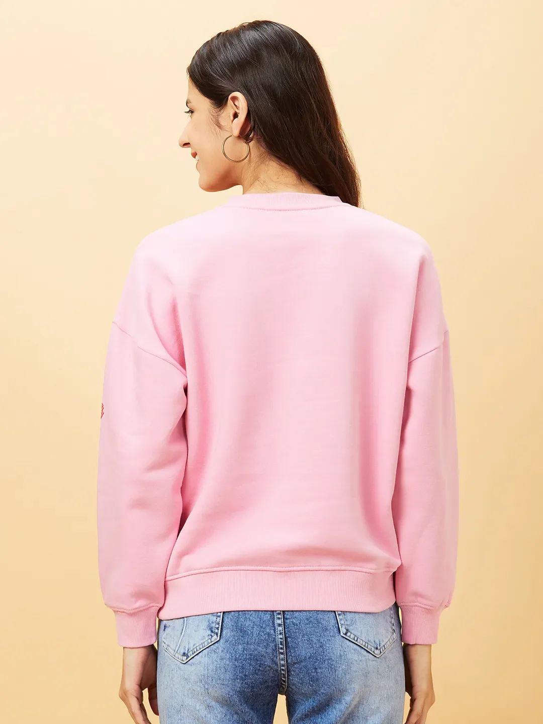 Pink Loose Fit Long Sleeve Women's Sweatshirt By Being Human Clothing - Image 3