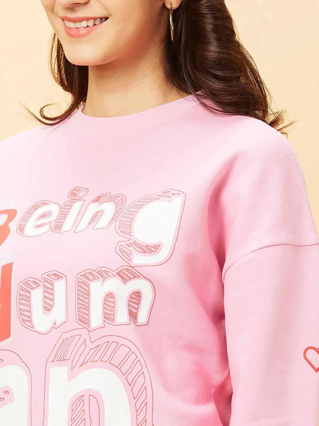 Pink Loose Fit Long Sleeve Women's Sweatshirt By Being Human Clothing - Image 5