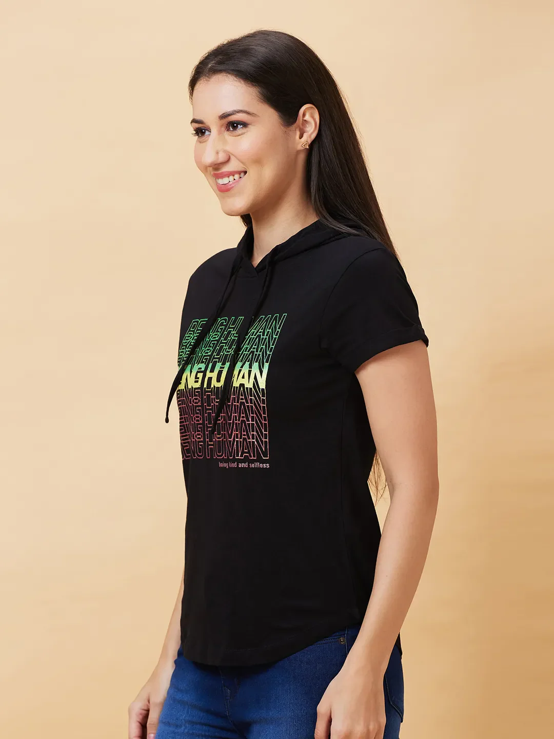 Black Basic Fit  Short Sleeves Women's T-Shirt by Being Human Clothing - Image 4