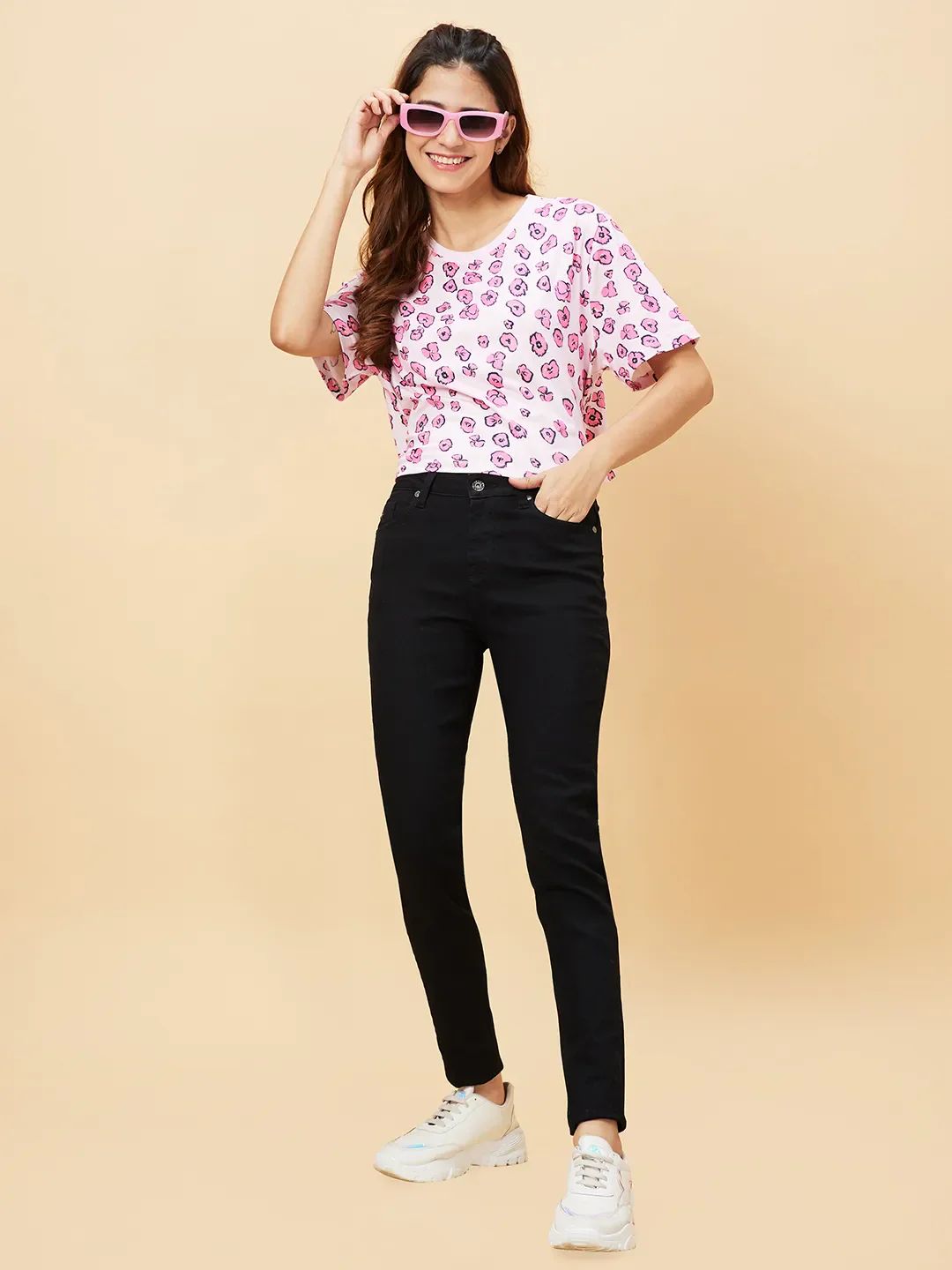 Pink Boxy Fit Women's Cotton Cropped T-Shirt By Being Human Clothing - Image 2