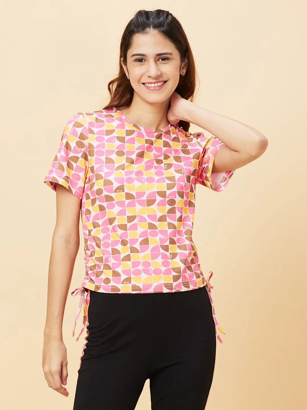 Pink Slim Fit Women's Cotton Cropped T-Shirt By Being Human Clothing