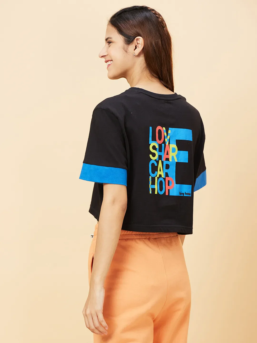 Black Boxy Fit Women's Cotton Cropped T-Shirt By Being Human Clothing - Image 4