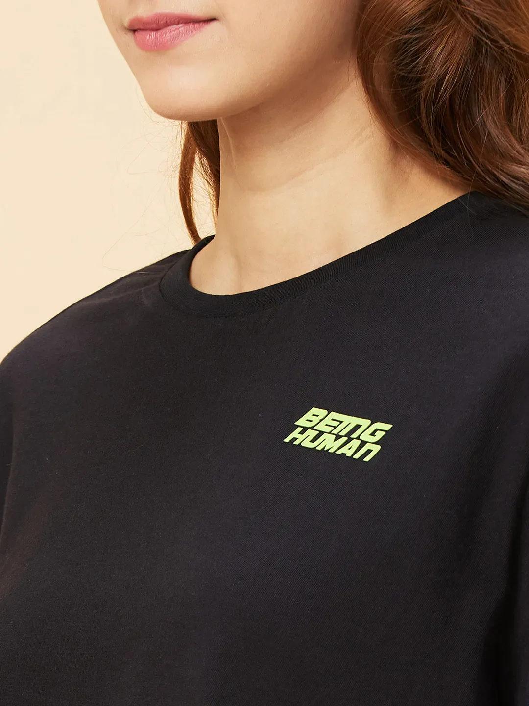 Black Boxy Fit Women's Cotton Cropped T-Shirt By Being Human Clothing - Image 5