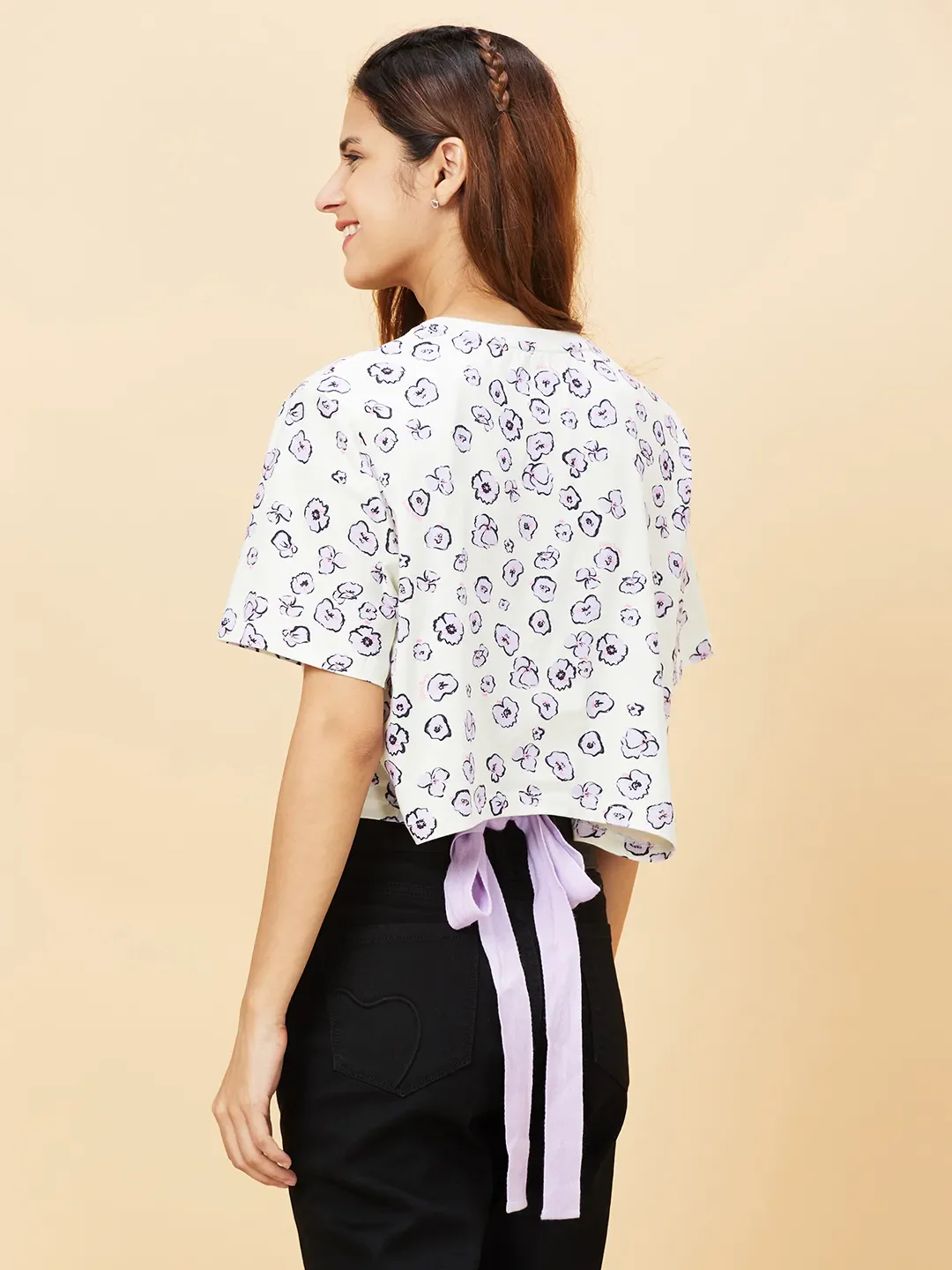 Pink Boxy Fit Women's Cotton Cropped T-Shirt By Being Human Clothing - Image 4