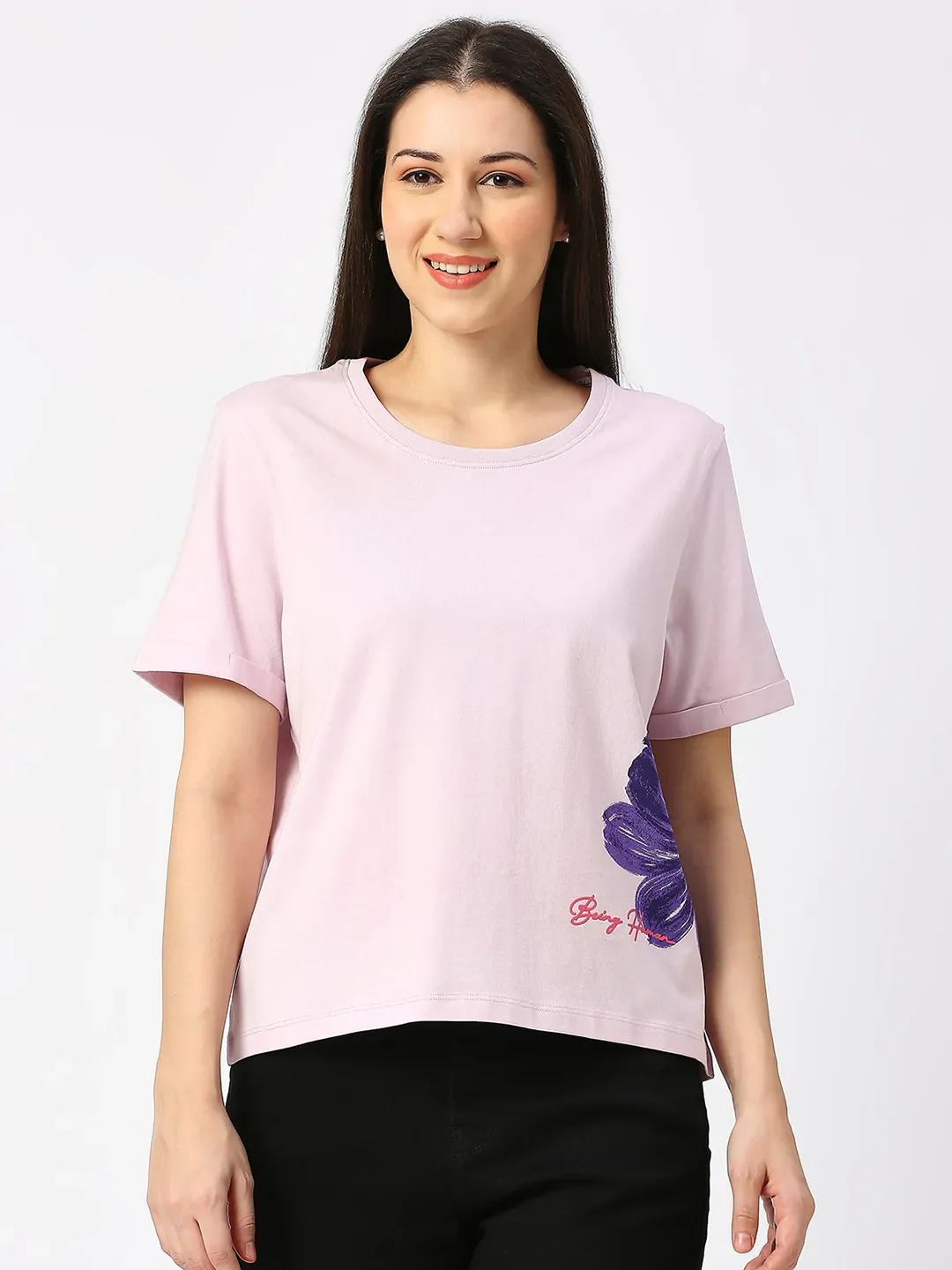 Pink Boxy Fit Women's Cotton T-Shirt By Being Human Clothing