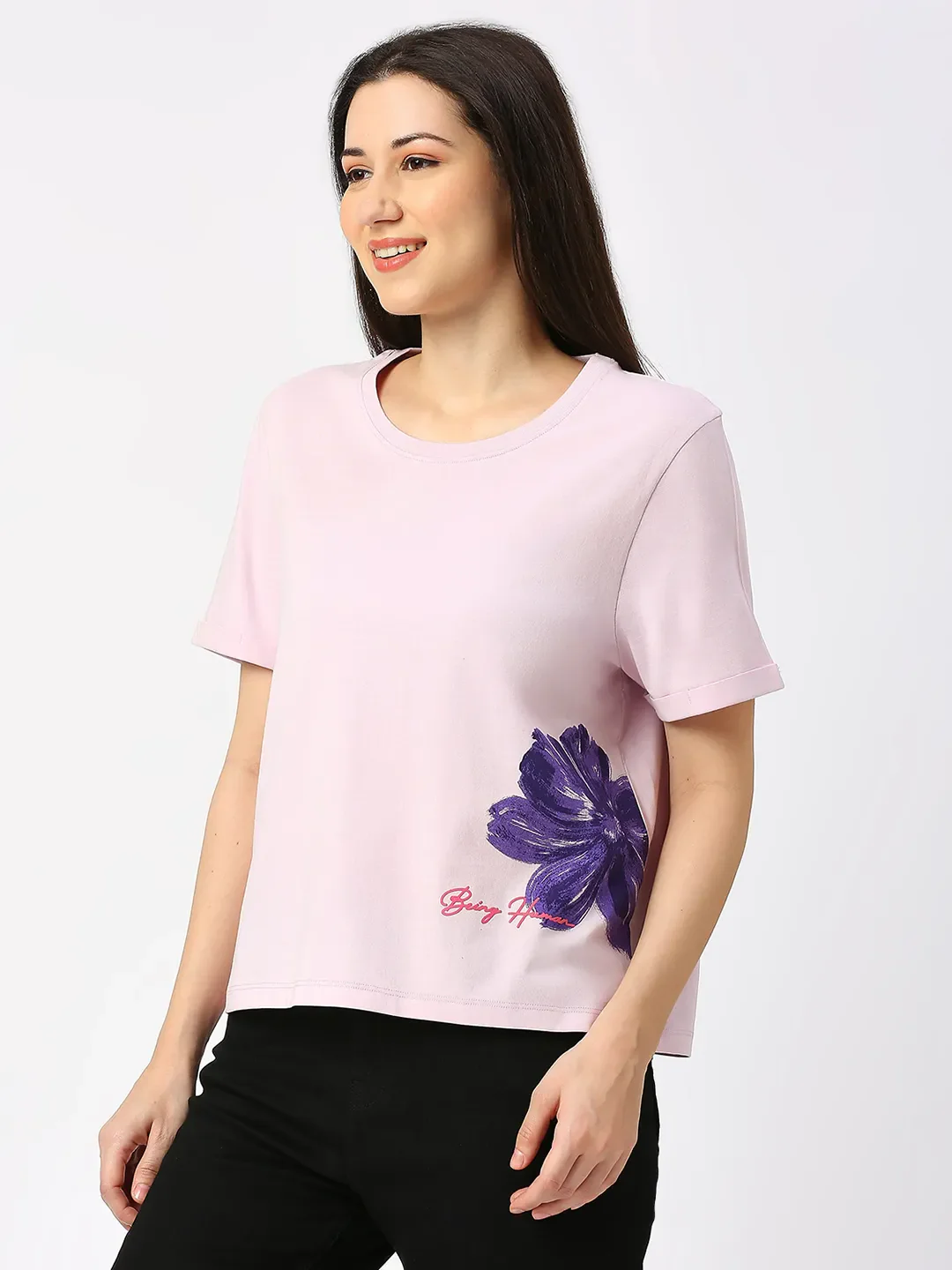 Pink Boxy Fit Women's Cotton T-Shirt By Being Human Clothing - Image 6