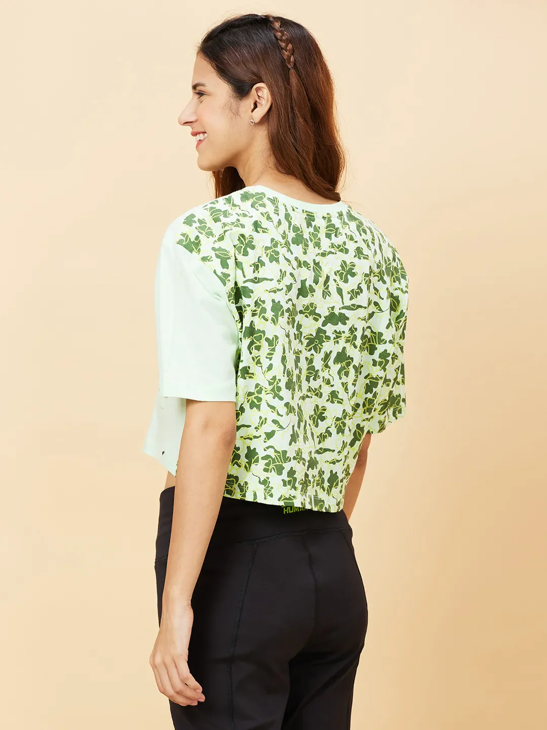 Green Boxy Crop Fit Crew Neck Short Sleeves Women's T-Shirt by Being Human Clothing - Image 4
