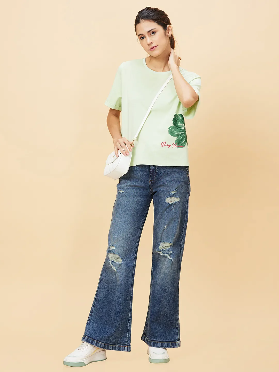 Green Boxy Fit Women's Cotton T-Shirt By Being Human Clothing - Image 2