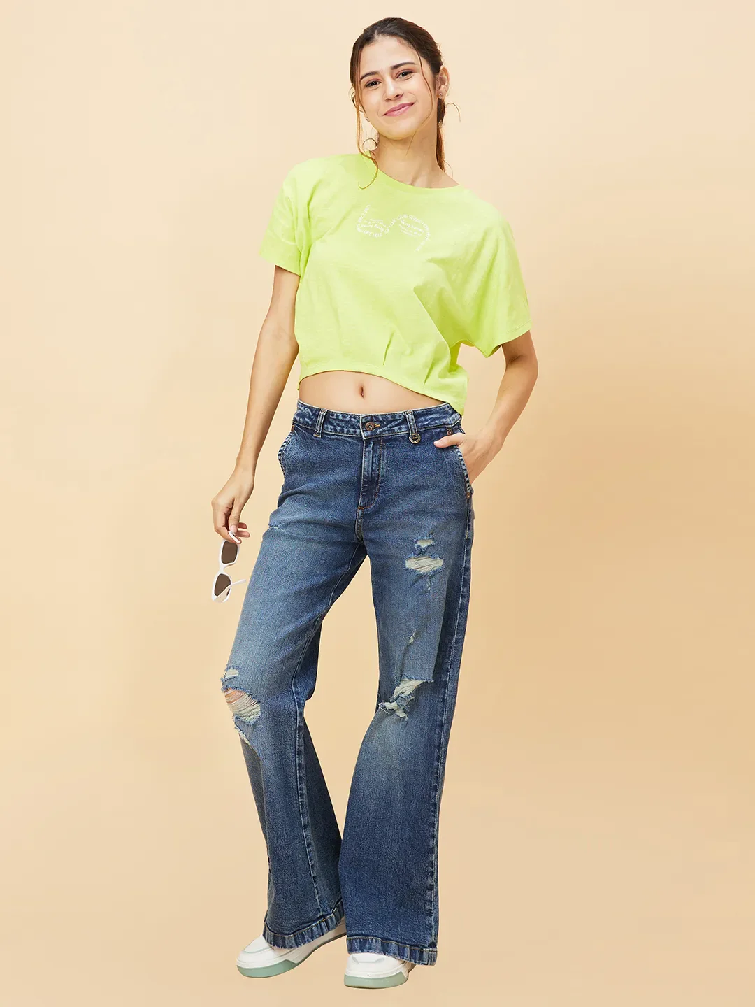 Green Relaxed Fit Women's Cotton Cropped T-Shirt By Being Human Clothing - Image 2