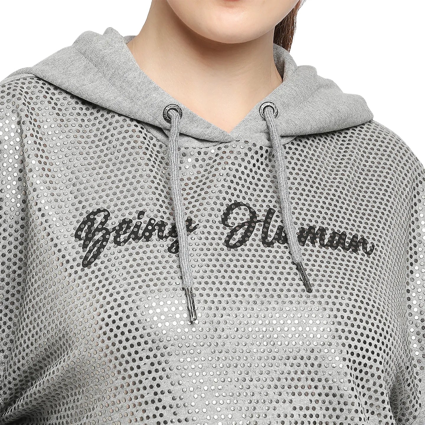 Grey Women's Cotton Blend Hoodie By Being Human Clothing - Image 4