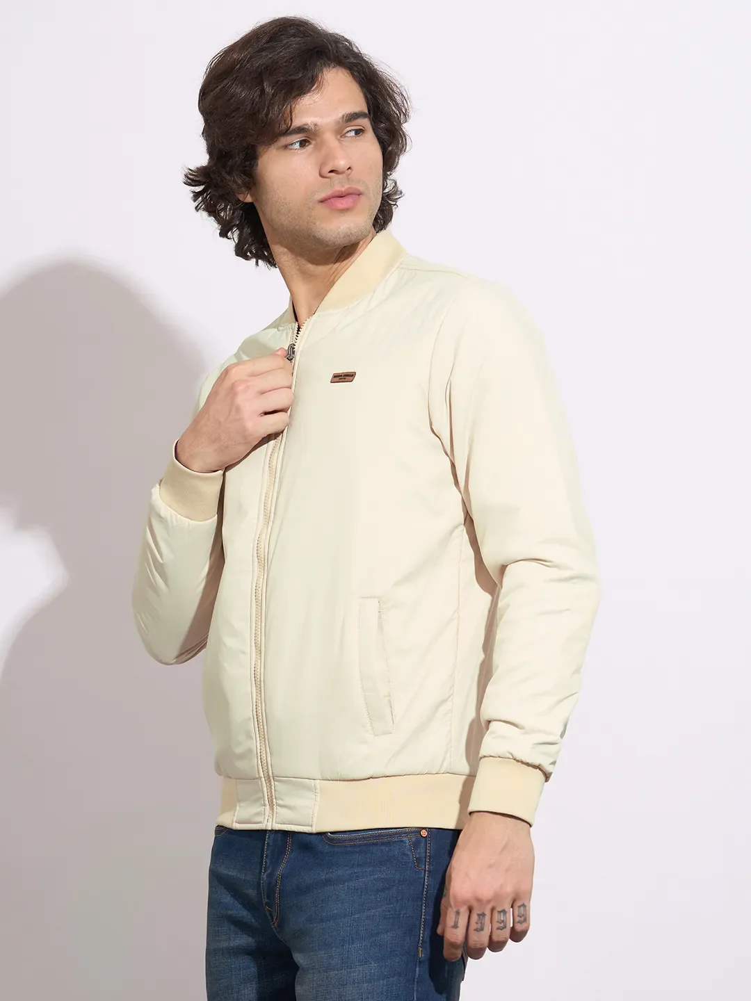 Beige Regular Fit Long Sleeves Polyester Men's Jacket by Being Human Clothing - Image 2