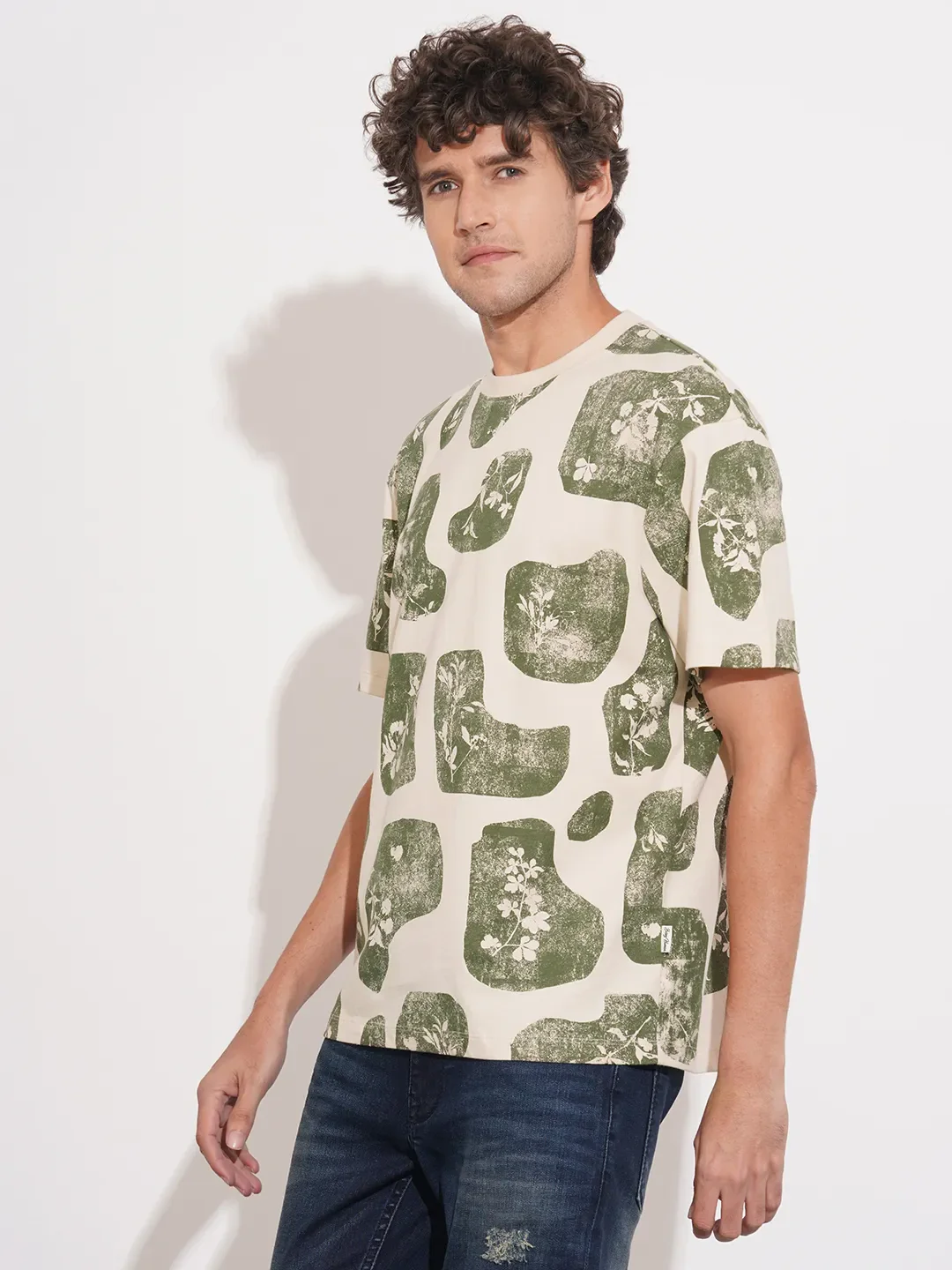 Cream Easy Fit Round Neck Men's T-Shirt by Being Human Clothing - Image 2