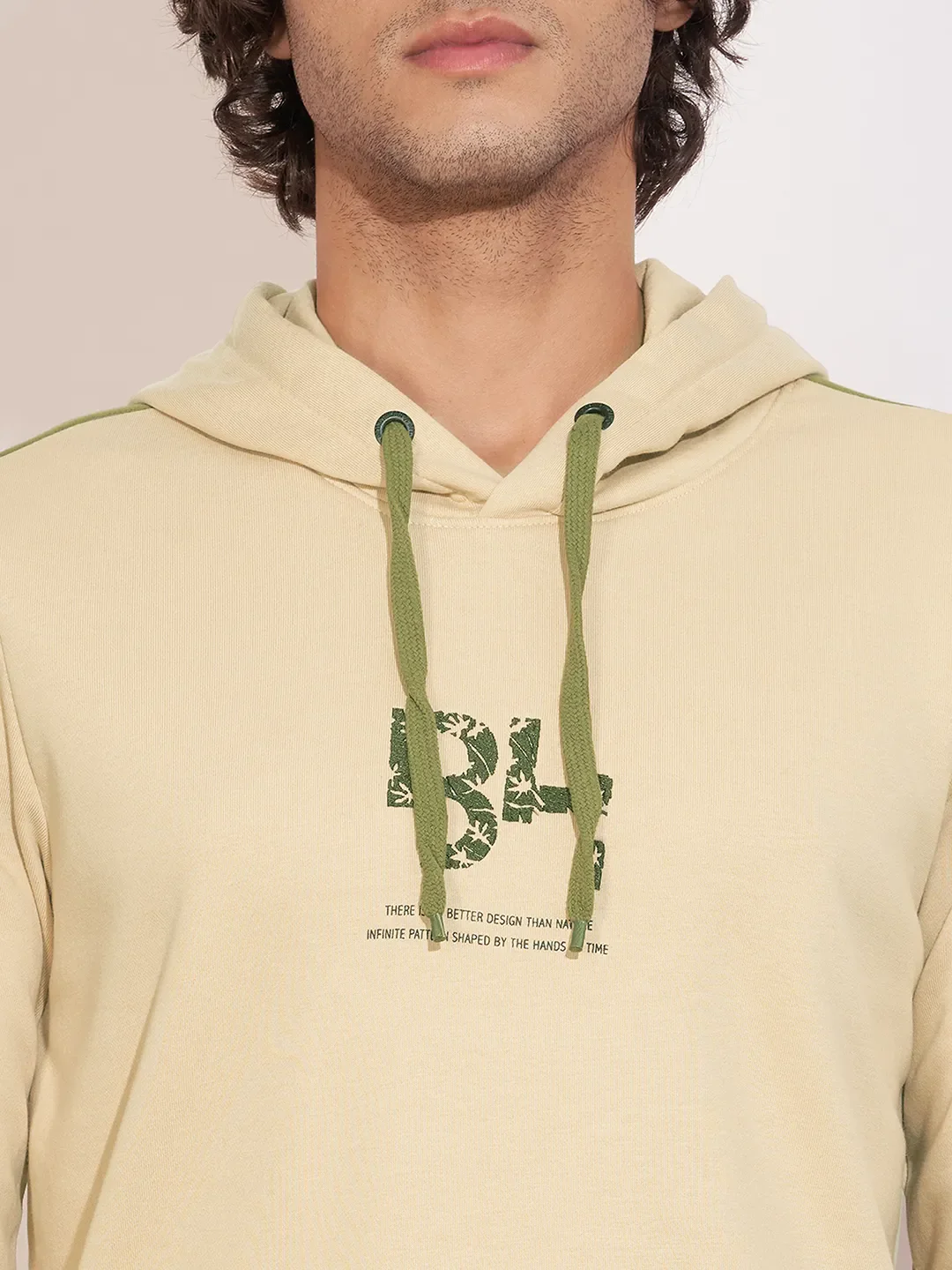 Beige Regular Fit Long Sleeves Cotton Blend Men's Hoodie by Being Human Clothing - Image 5