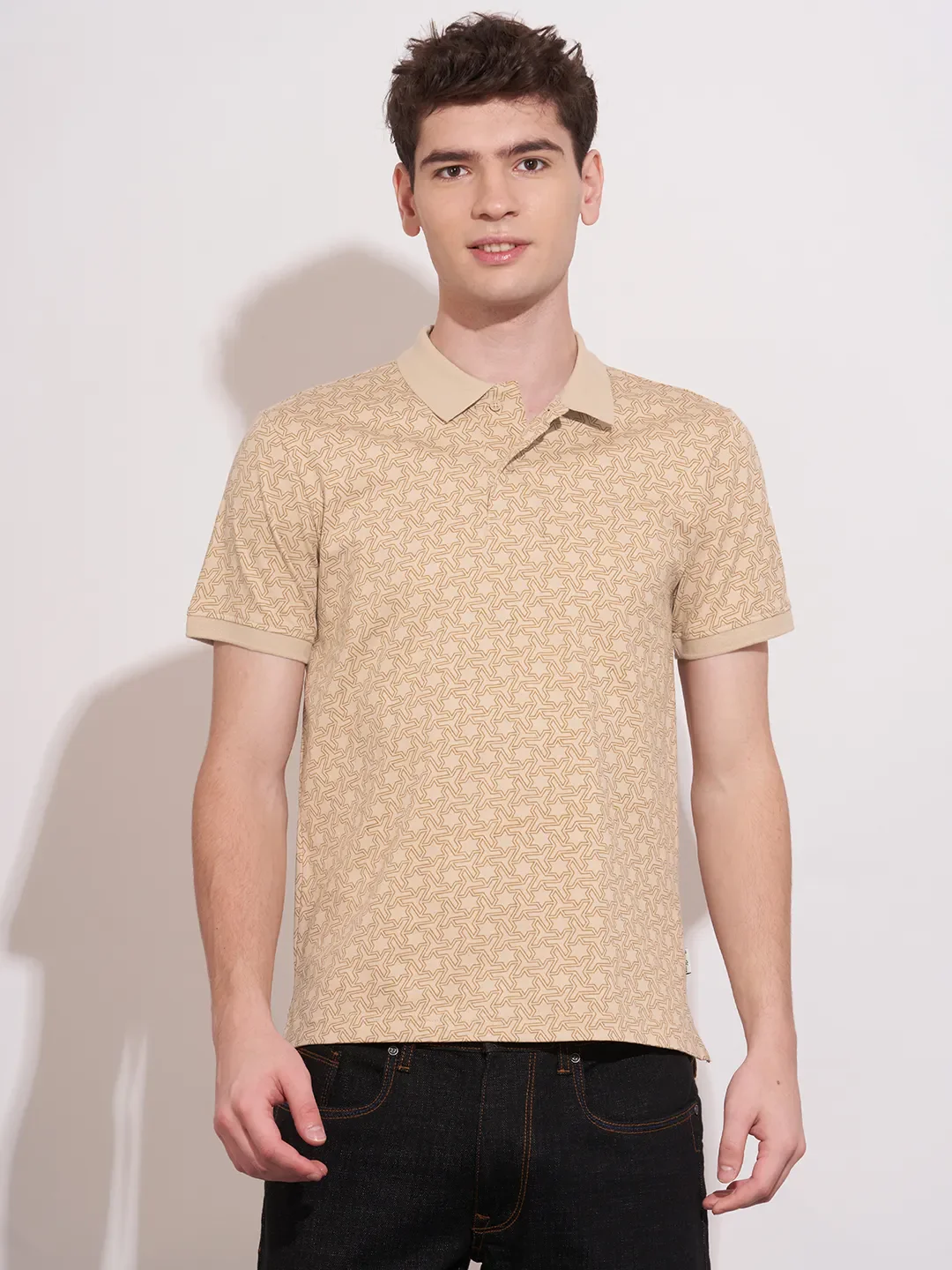Cream Regular Fit Men's Polo T-Shirt by Being Human Clothing