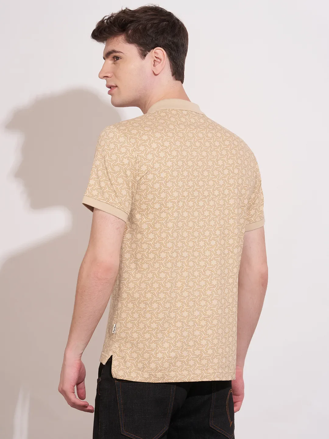 Cream Regular Fit Men's Polo T-Shirt by Being Human Clothing - Image 3