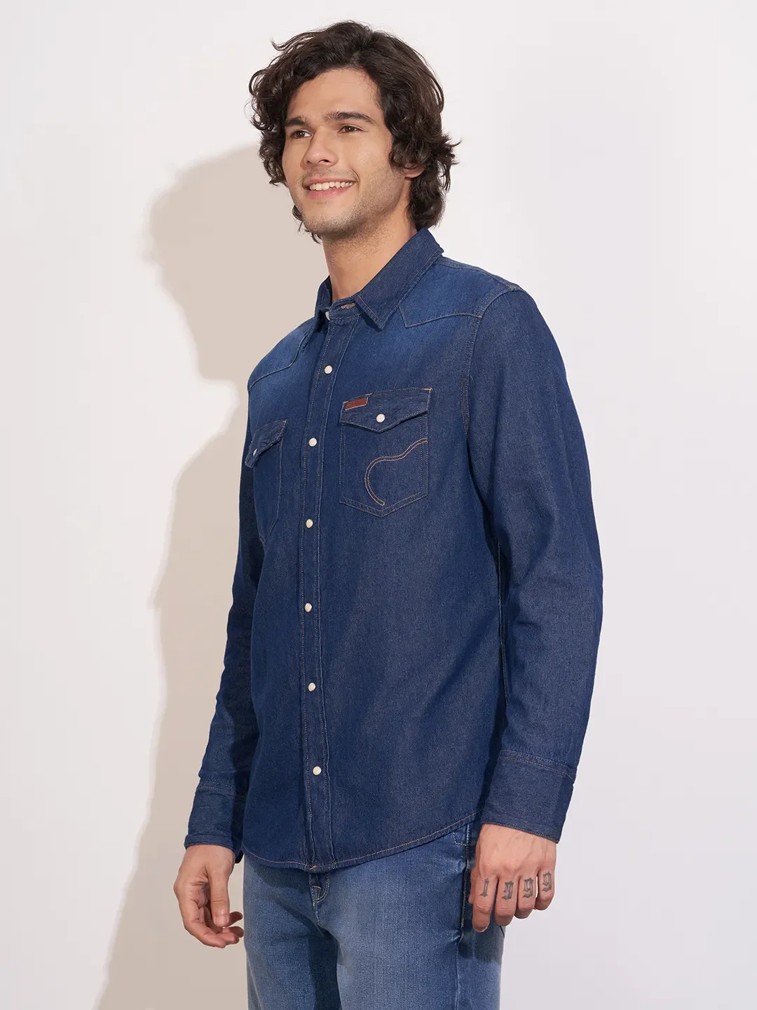 Dark Blue Moderno Fit Regular Collar Men's Shirt by Being Human Clothing - Image 2