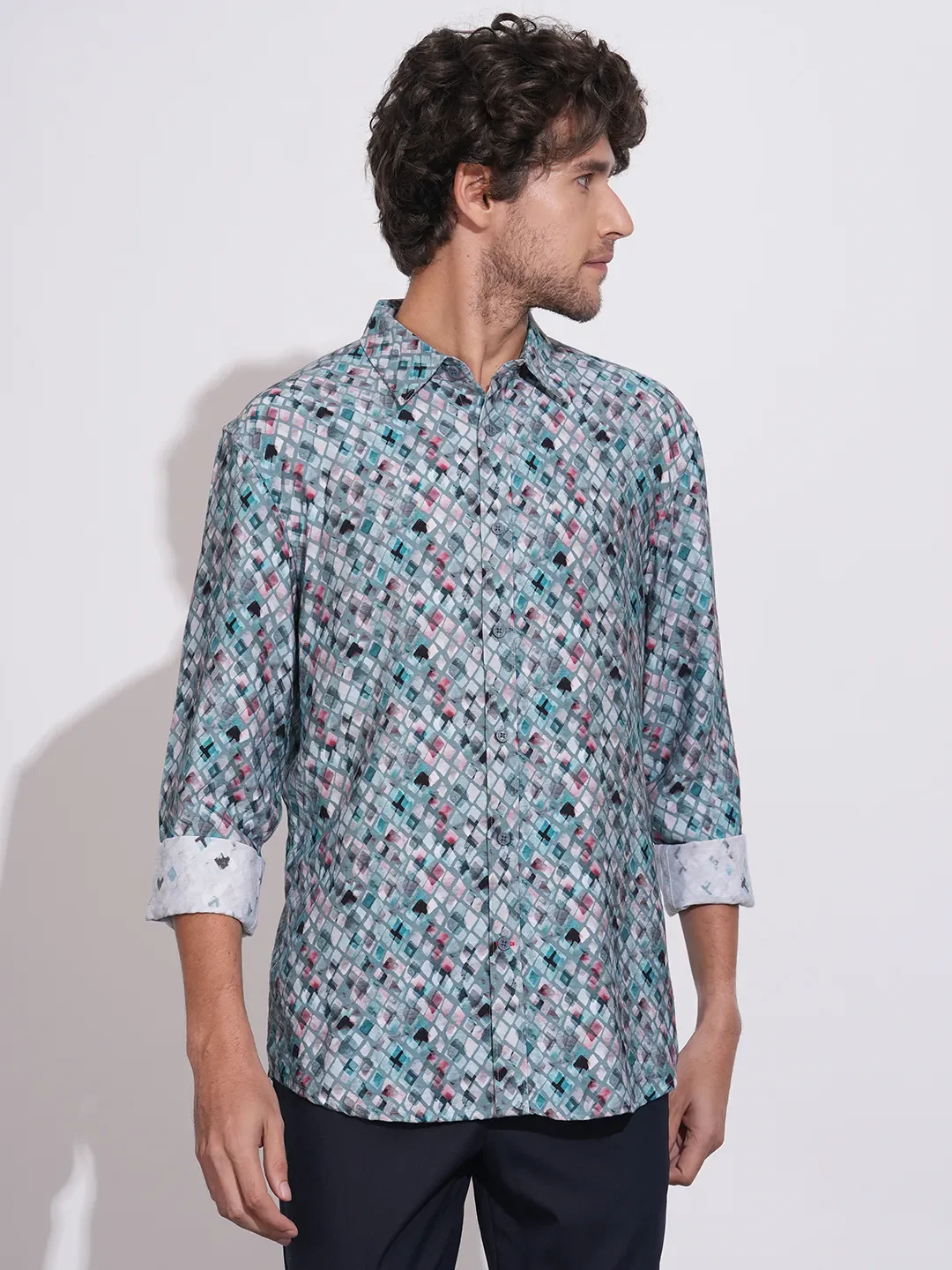Grey Moderno Fit Regular Collar Long Sleeves Viscose Blend Men's Shirt by Being Human Clothing