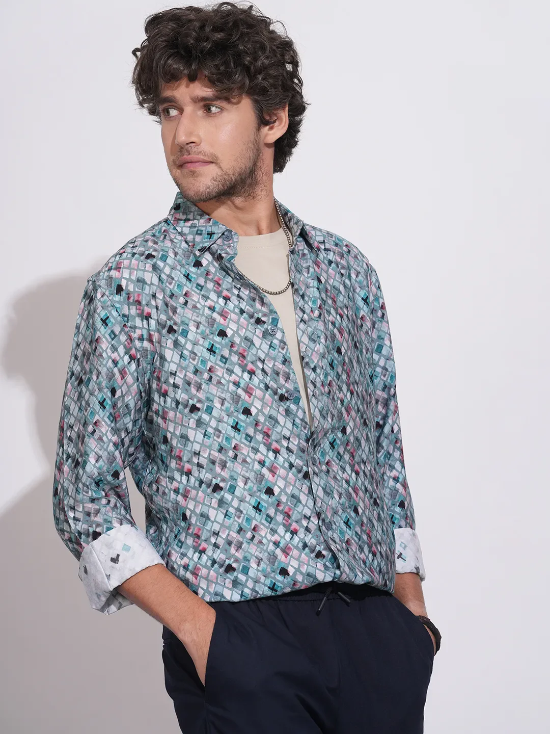 Grey Moderno Fit Regular Collar Long Sleeves Viscose Blend Men's Shirt by Being Human Clothing - Image 6