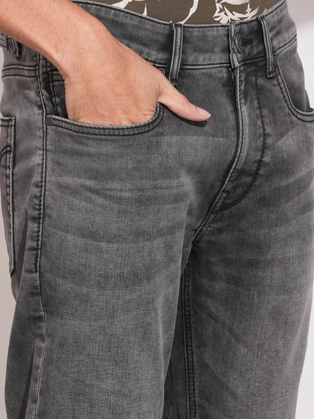 Grey Slim Fit Denims For Men By Being Human Clothing - Image 5
