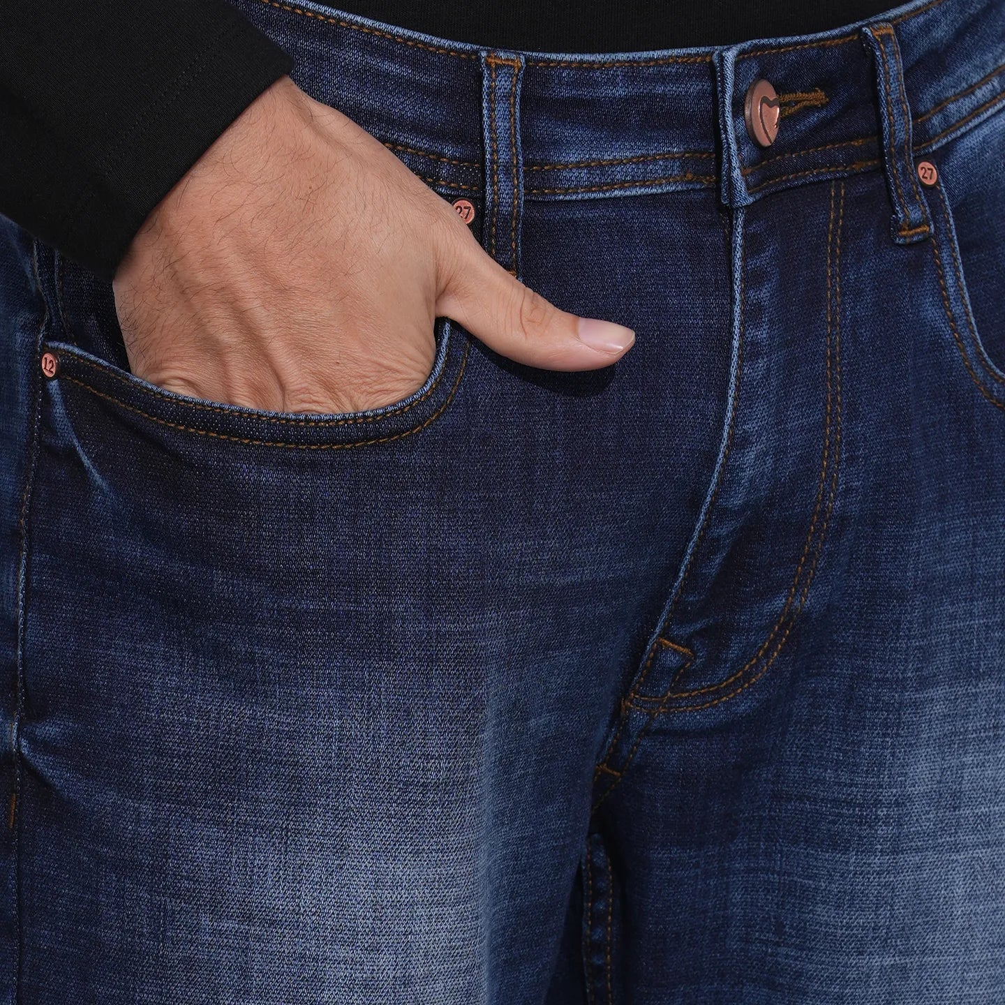 Blue Boot Cut Fit Cotton Blend Men's Denims by Being Human Clothing - Image 5