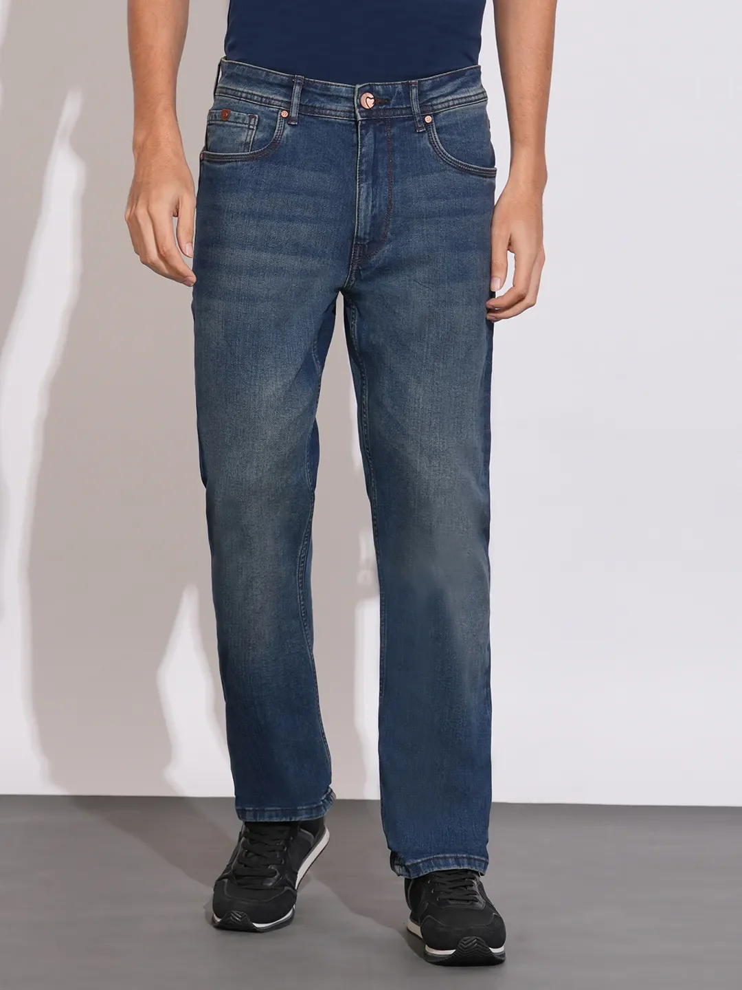Dark Blue Boot Cut Fit Denims For Men By Being Human Clothing