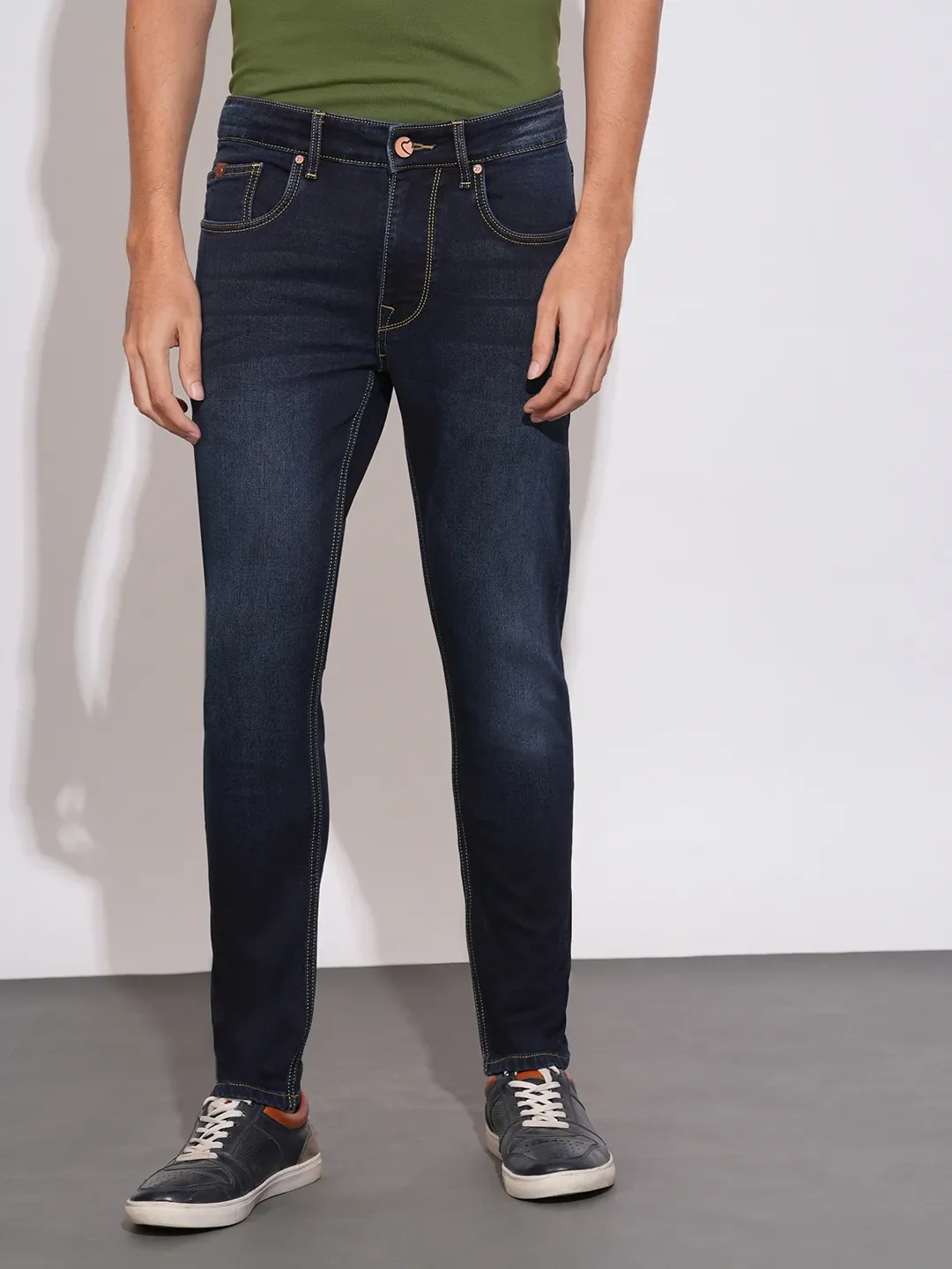 Dark Blue Cropped Fit Denims For Men By Being Human Clothing