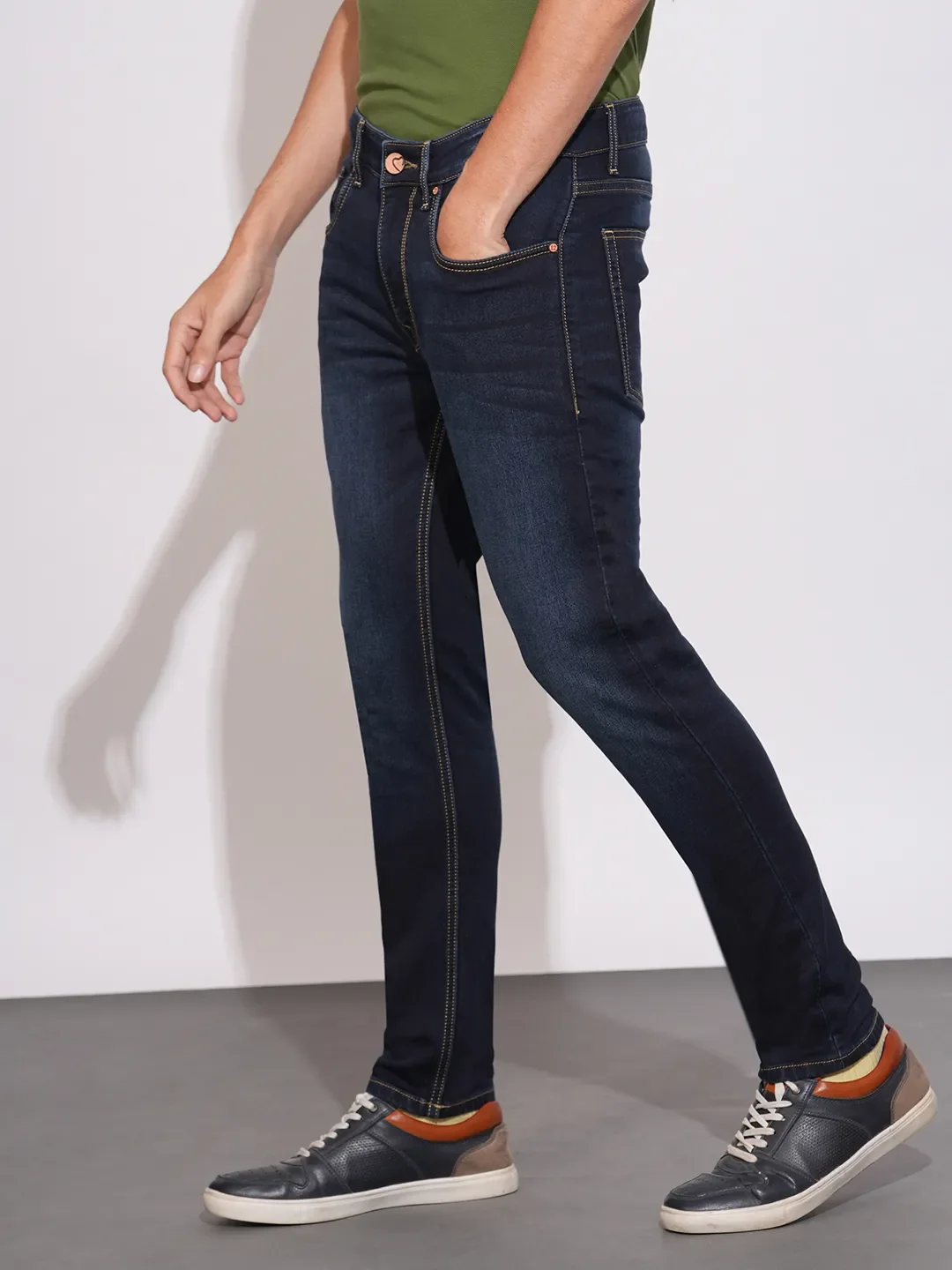 Dark Blue Cropped Fit Denims For Men By Being Human Clothing - Image 2