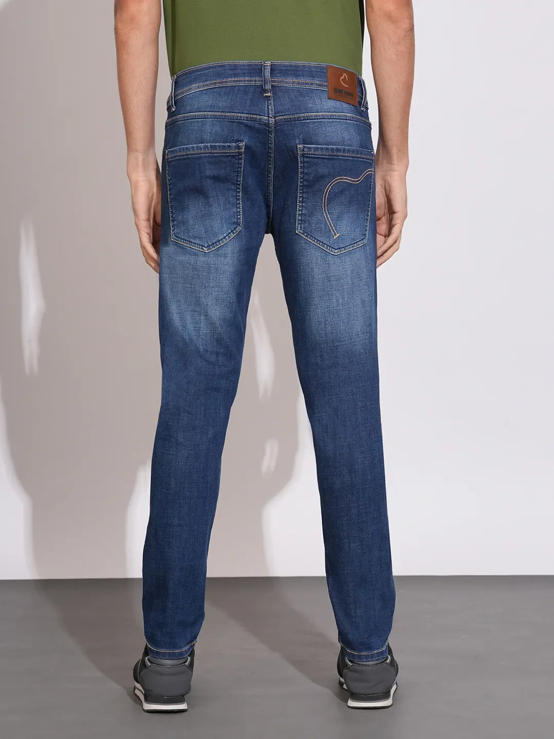 Blue Cropped Fit Cotton Blend Men's Denims by Being Human Clothing - Image 3