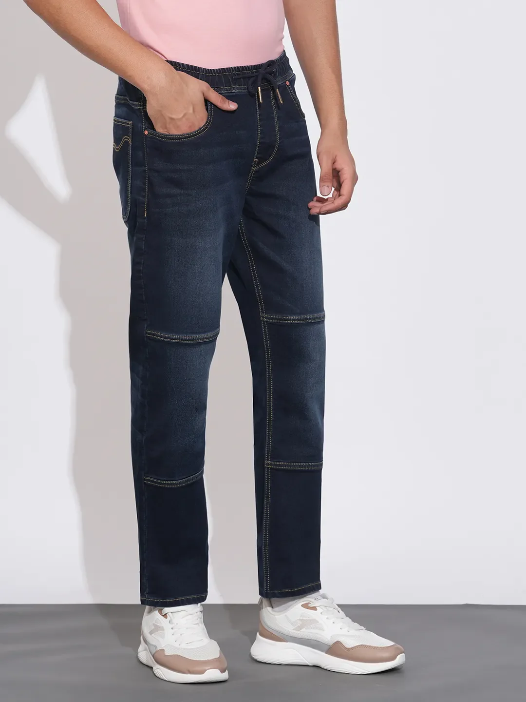 Dark Blue Straight Fit Joggers For Men By Being Human Clothing - Image 2