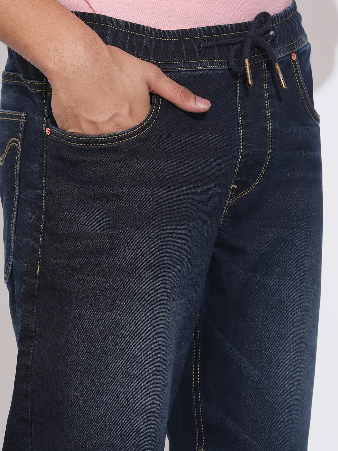 Dark Blue Straight Fit Joggers For Men By Being Human Clothing - Image 5