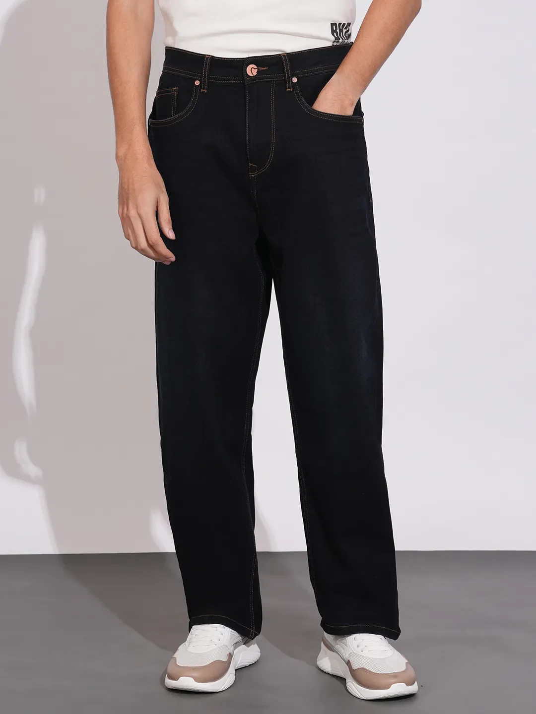 Dark Black Skinny Fit Denims For Men By Being Human Clothing