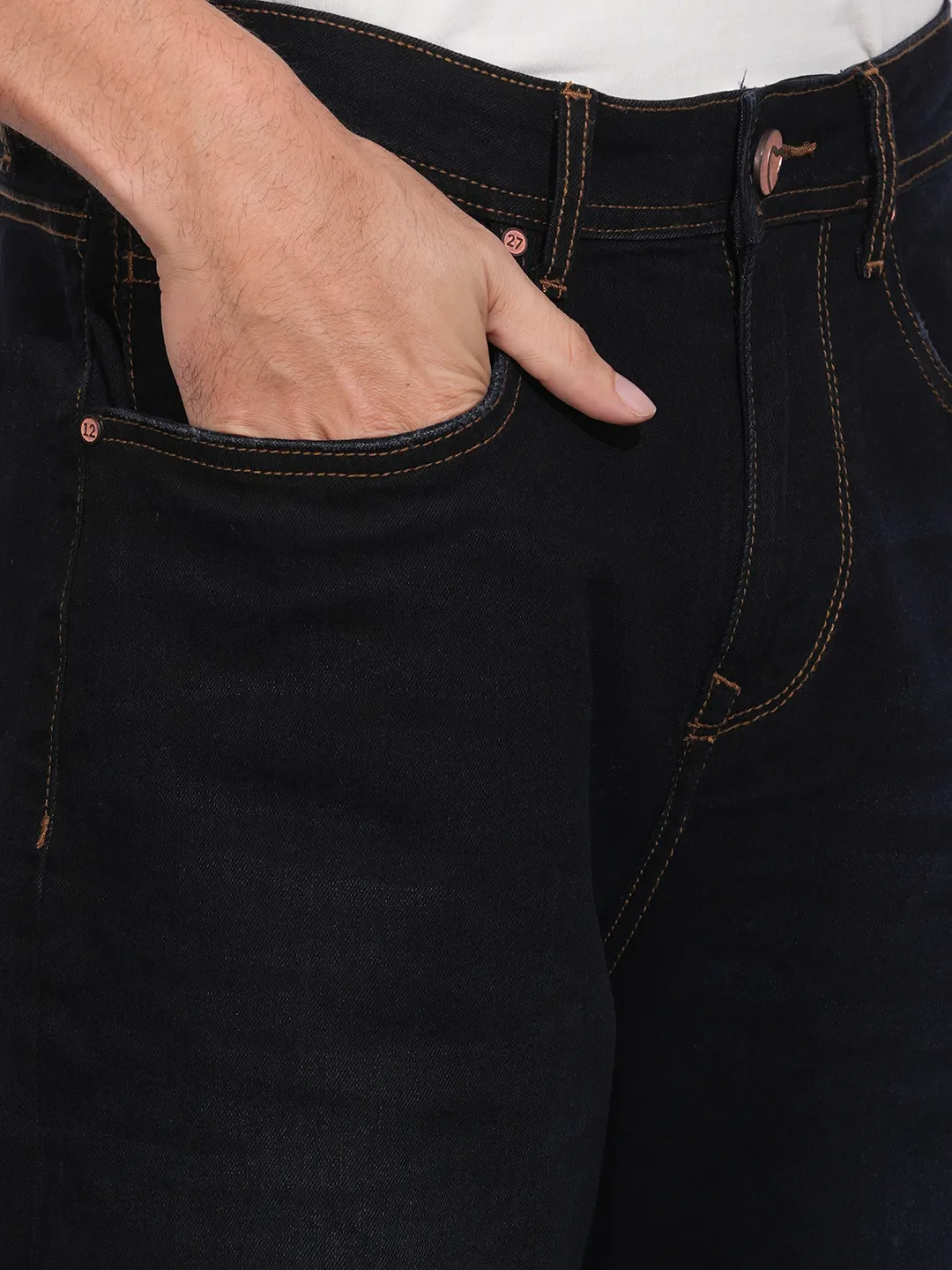 Dark Black Skinny Fit Denims For Men By Being Human Clothing - Image 5