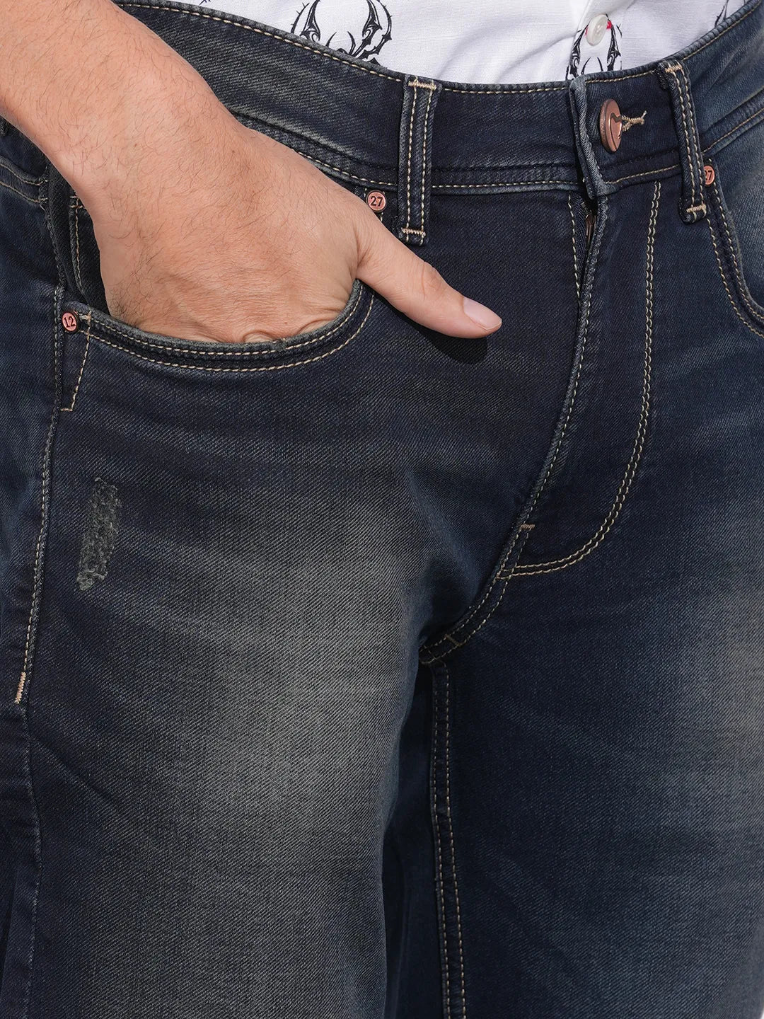 Dark Blue Skinny Fit Denims For Men By Being Human Clothing - Image 5