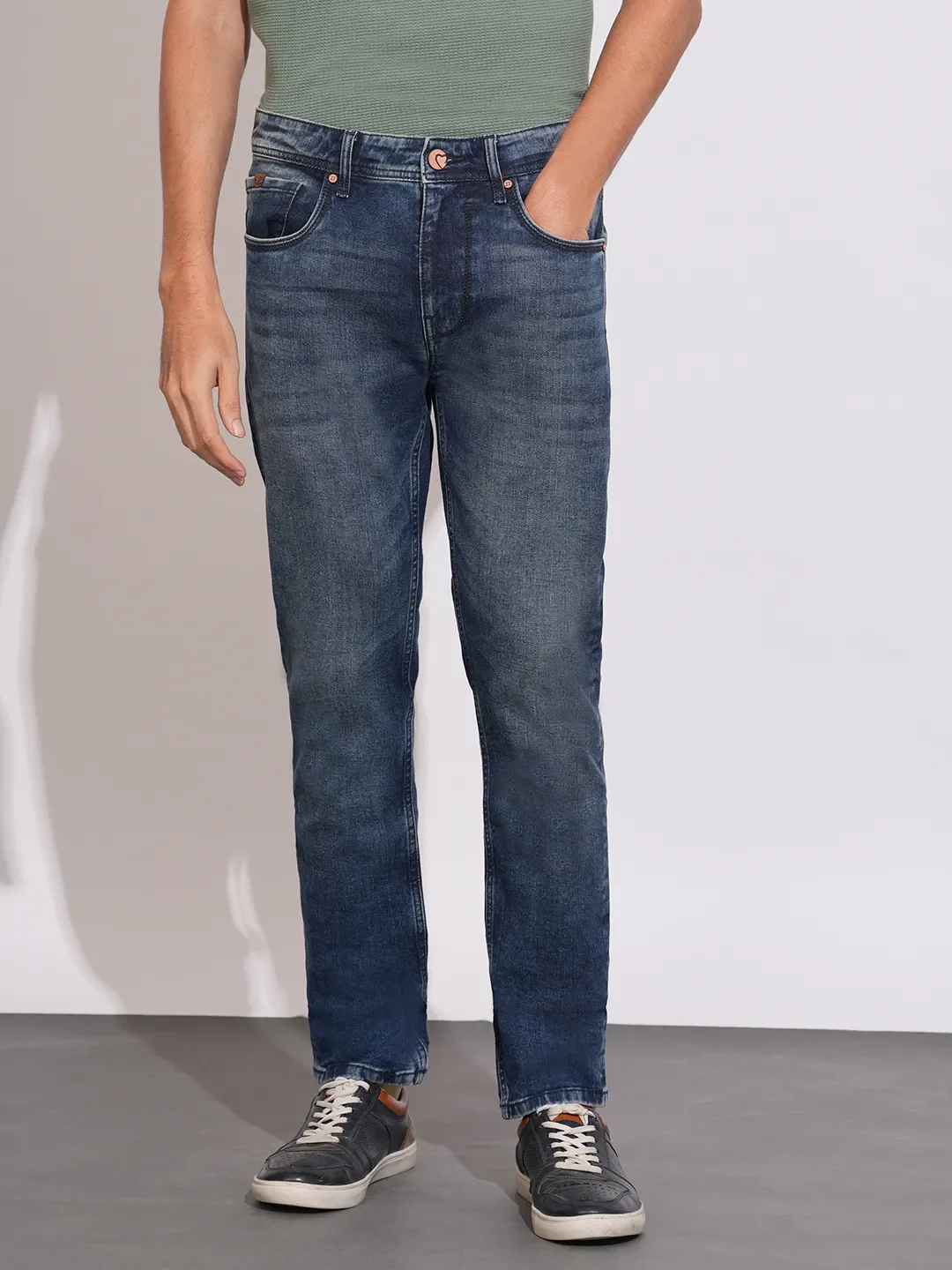 Dark Blue Skinny Fit Denims For Men By Being Human Clothing