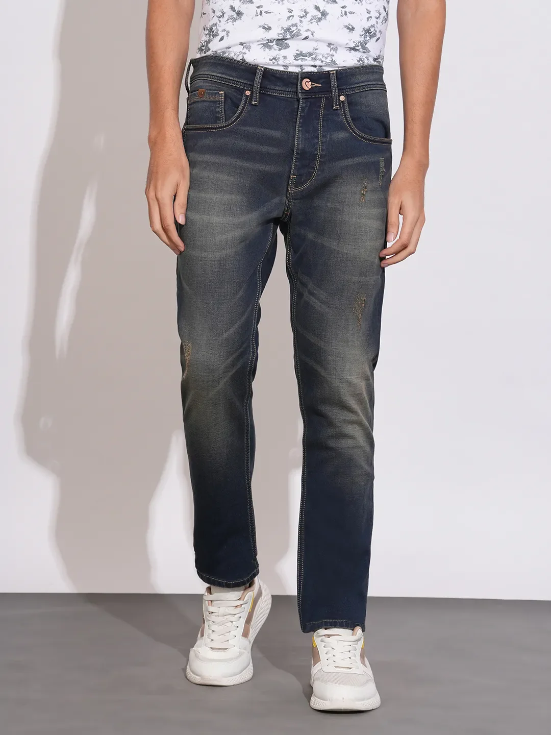 Dark Blue Slim Fit Denims For Men By Being Human Clothing
