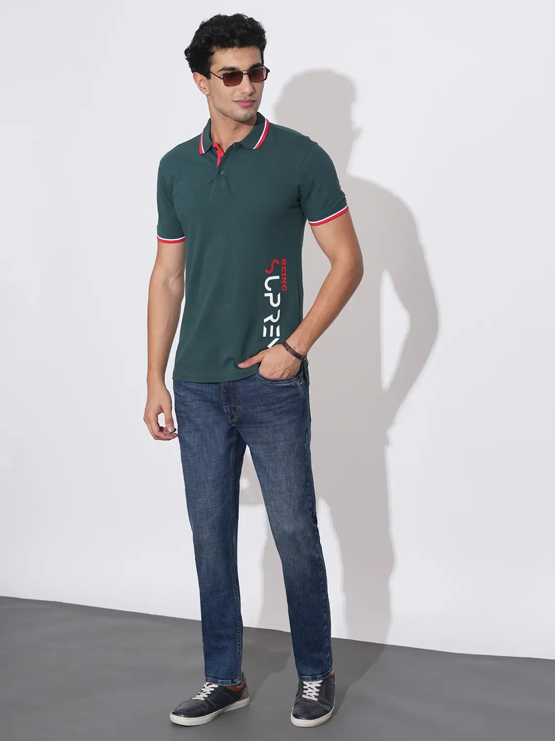 Dark Blue Straight Fit Denims For Men By Being Human Clothing - Image 4