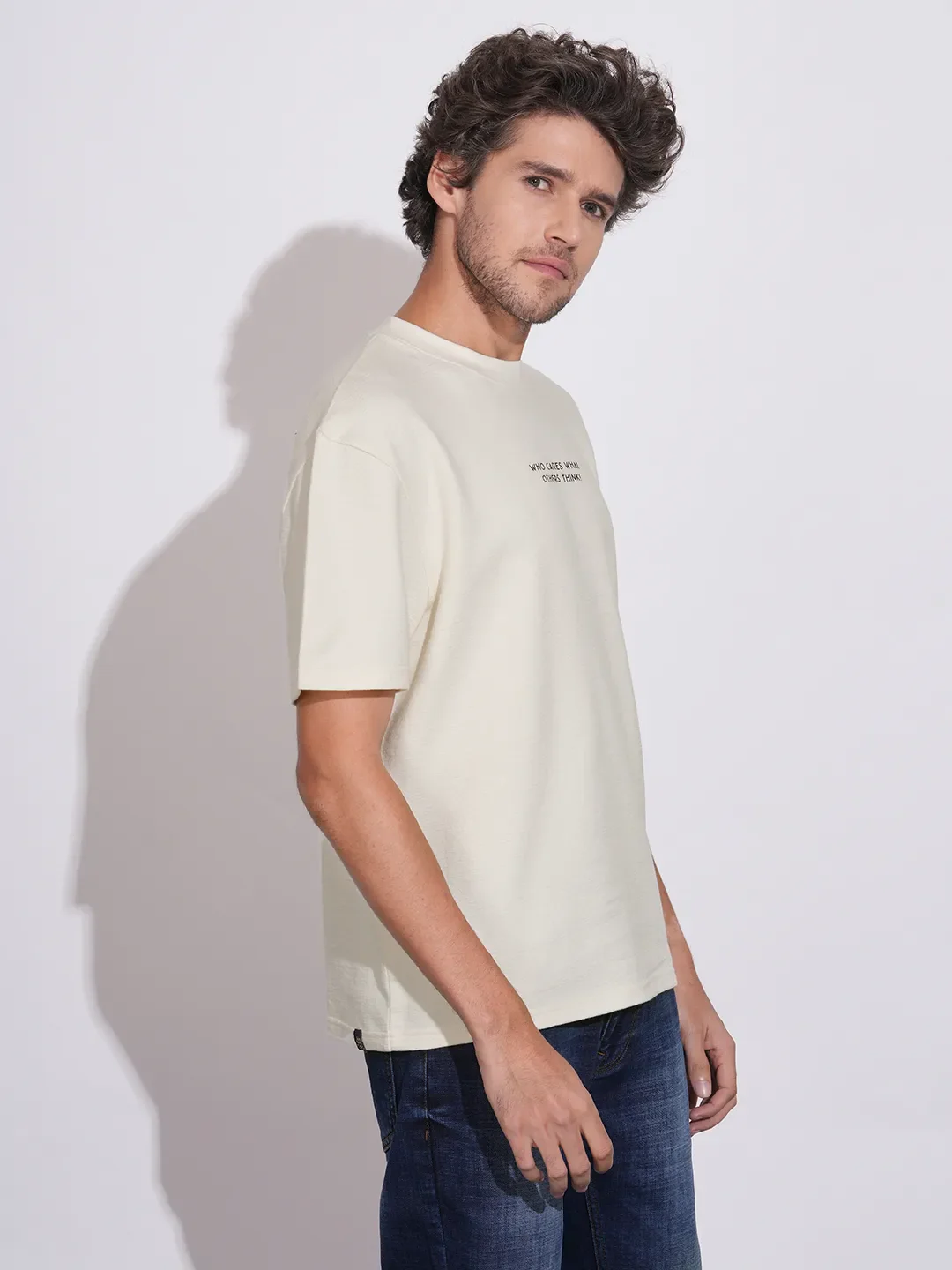 Ecru Moderno Fit Round Neck Men's T-Shirt by Being Human Clothing - Image 2