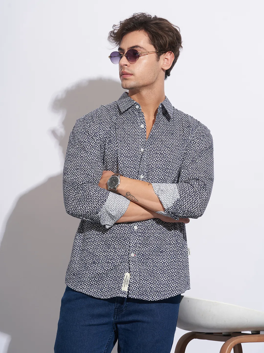 Beige Moderno Fit Regular Collar Long Sleeves Cotton Men's Shirt by Being Human Clothing - Image 6