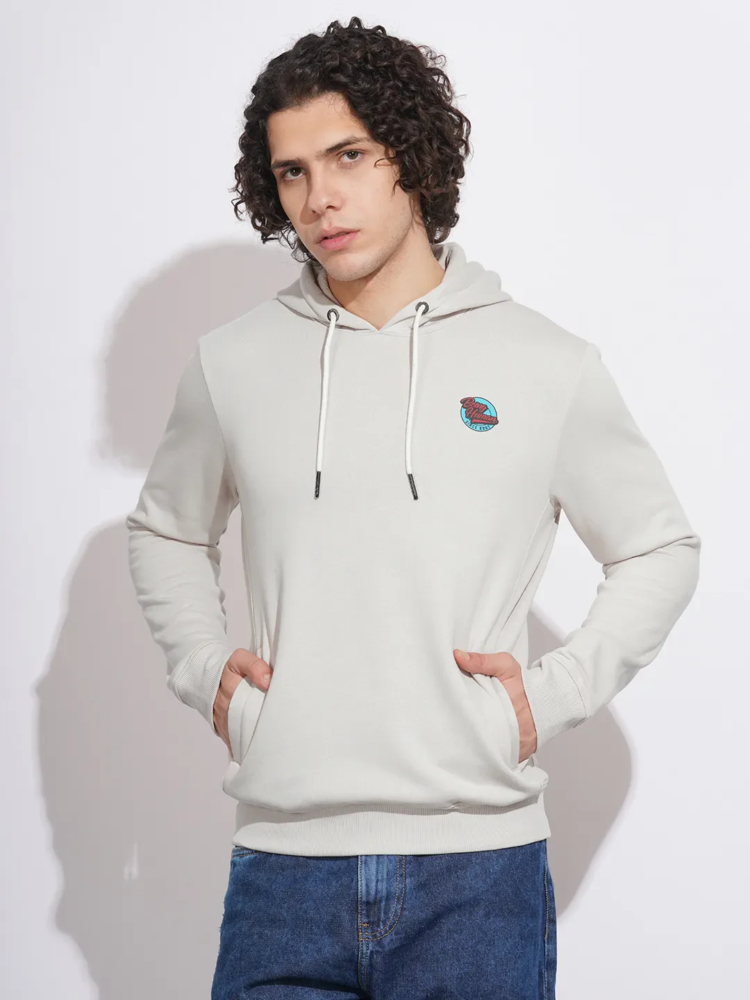 Beige Regular Fit  Long Sleeves Cotton Blend Men's Hoodie by Being Human Clothing