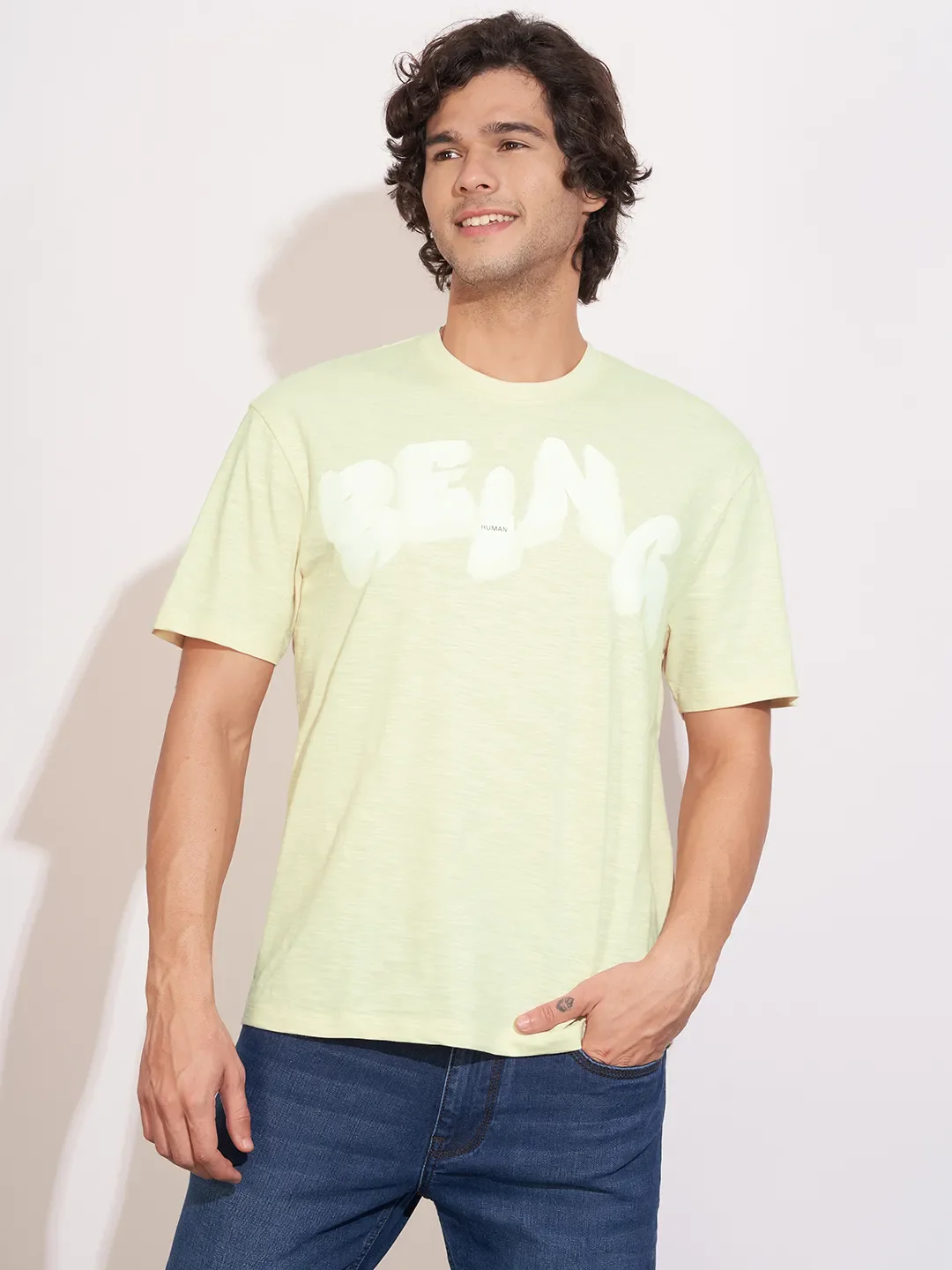 Ecru Easy Fit Men's Short Sleeves T-Shirt by Being Human Clothing