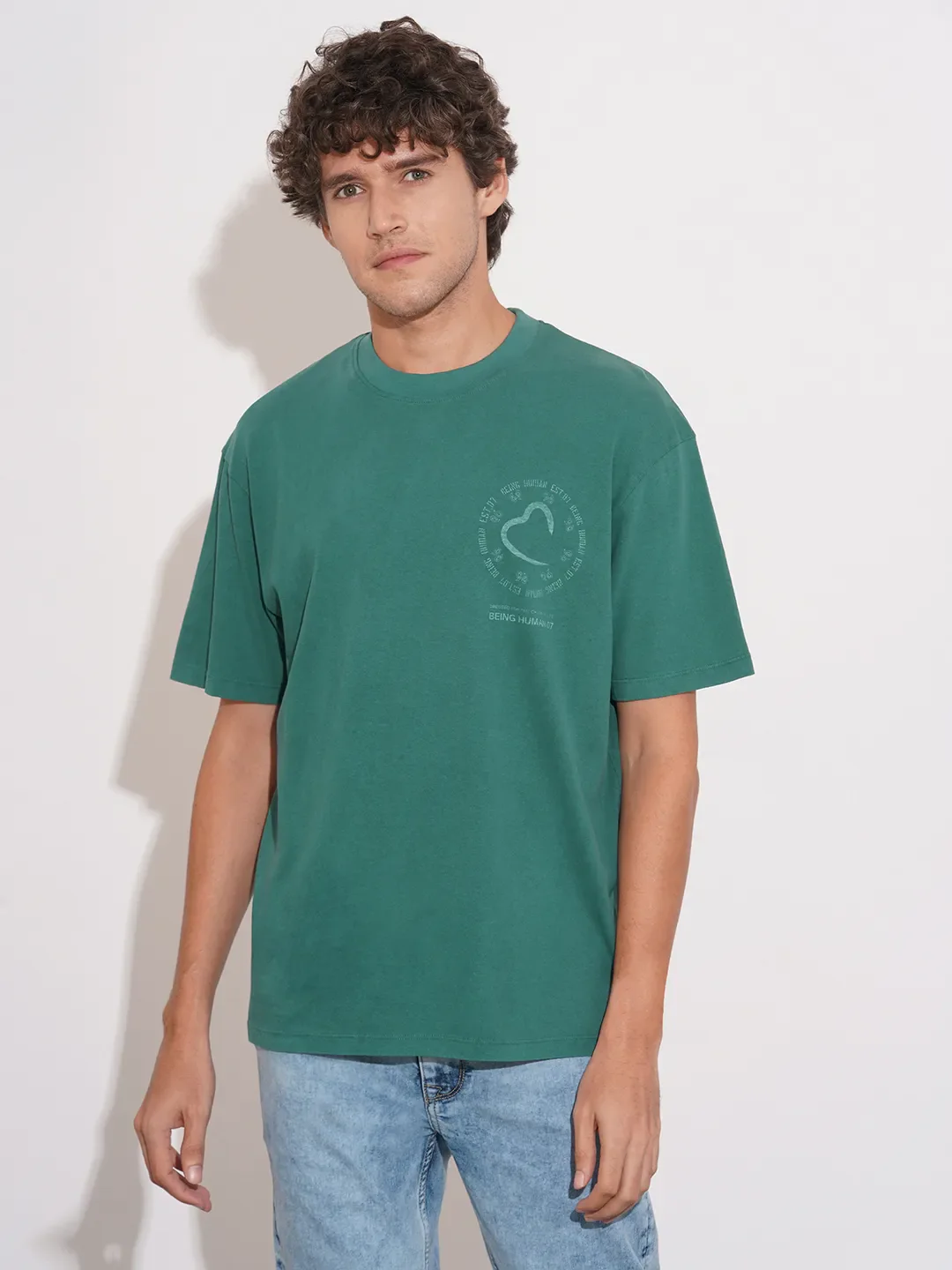 Green Easy Fit Round Neck Men's T-Shirt by Being Human Clothing