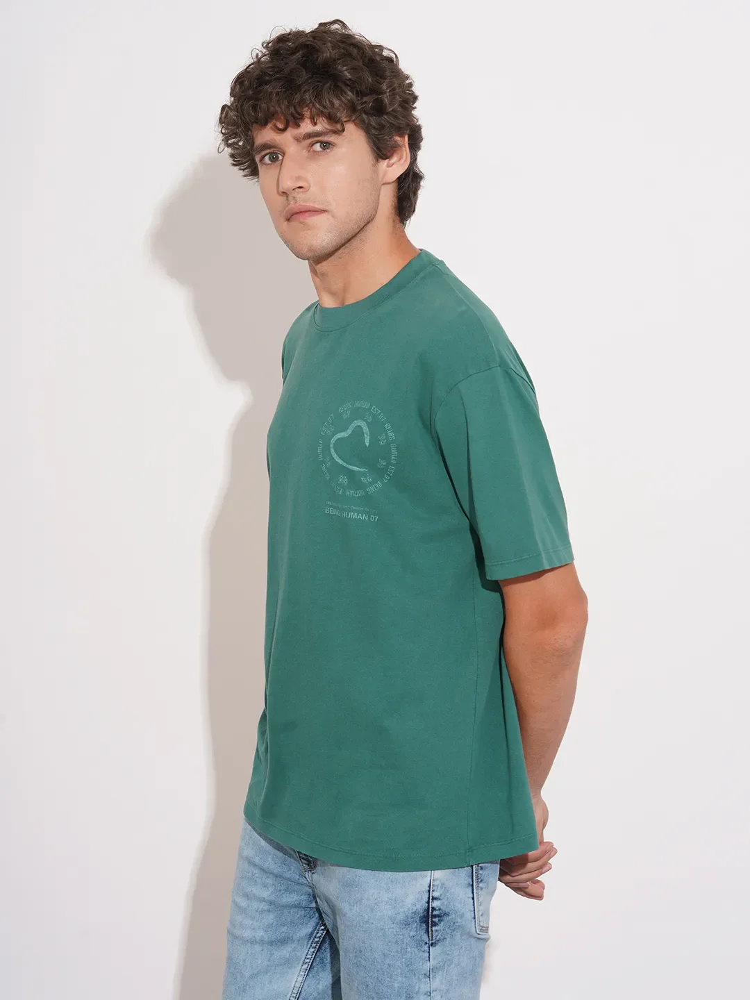 Green Easy Fit Round Neck Men's T-Shirt by Being Human Clothing - Image 2