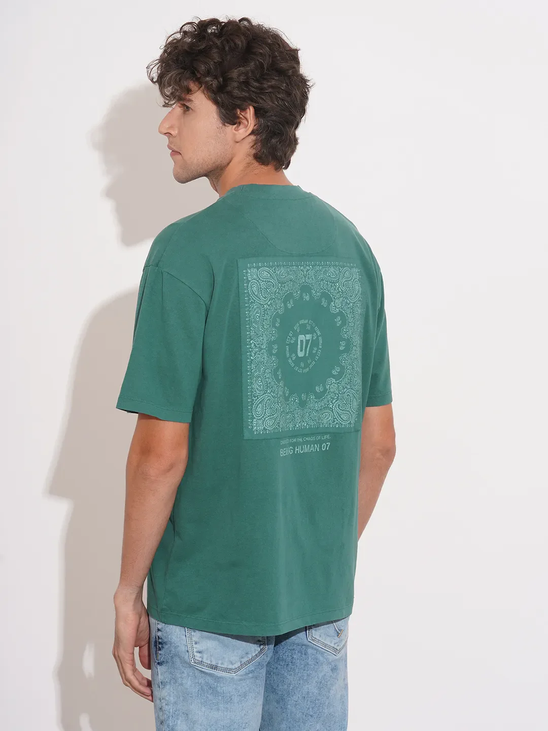 Green Easy Fit Round Neck Men's T-Shirt by Being Human Clothing - Image 3