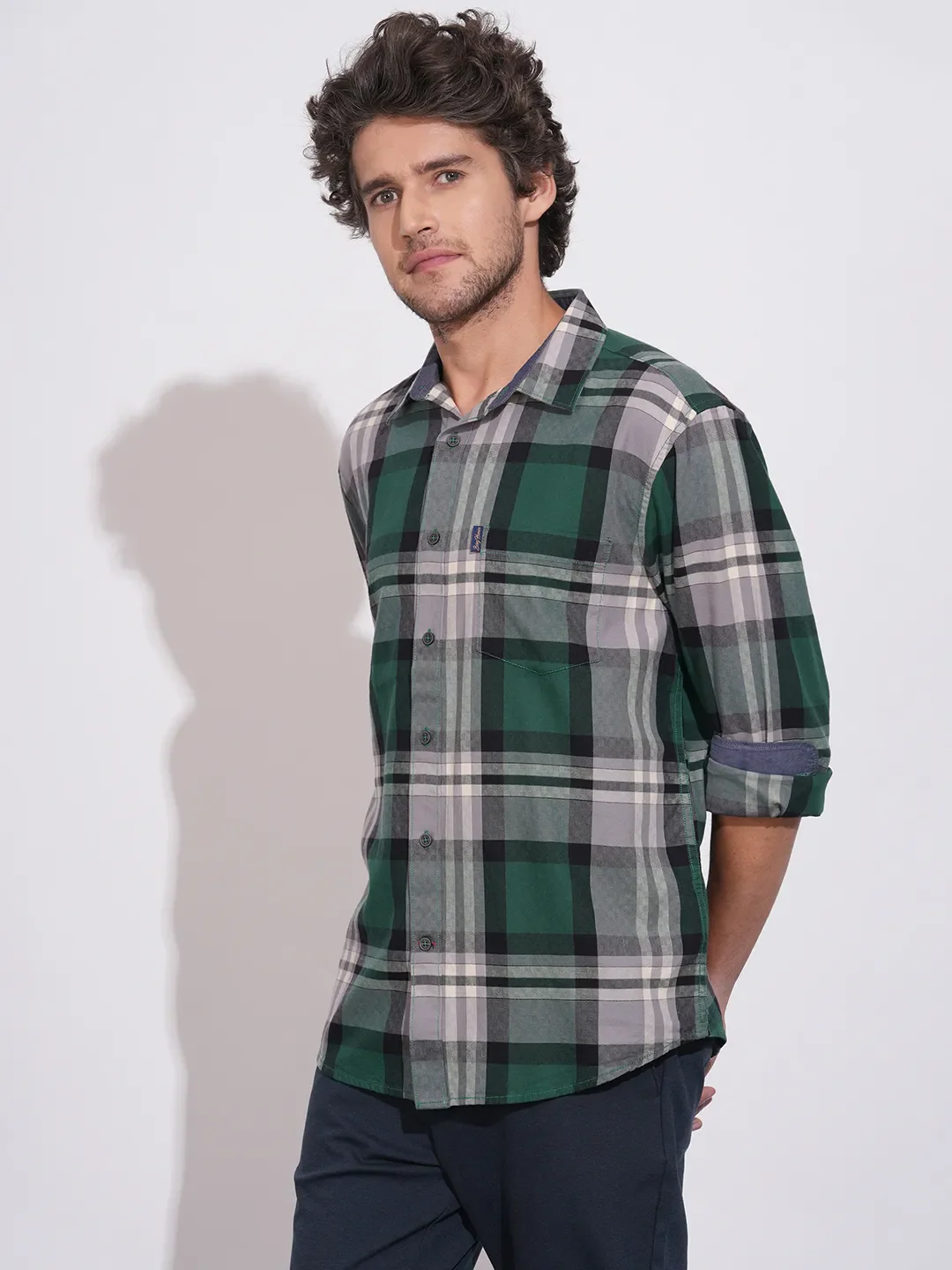 Green Regular Fit Regular Collar Men's Shirt by Being Human Clothing - Image 2