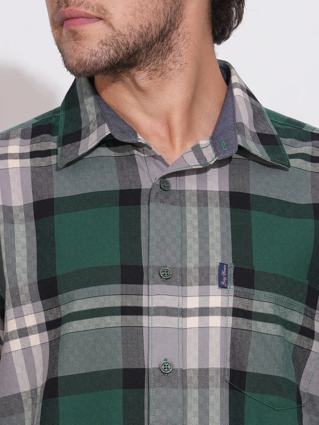 Green Regular Fit Regular Collar Men's Shirt by Being Human Clothing - Image 5