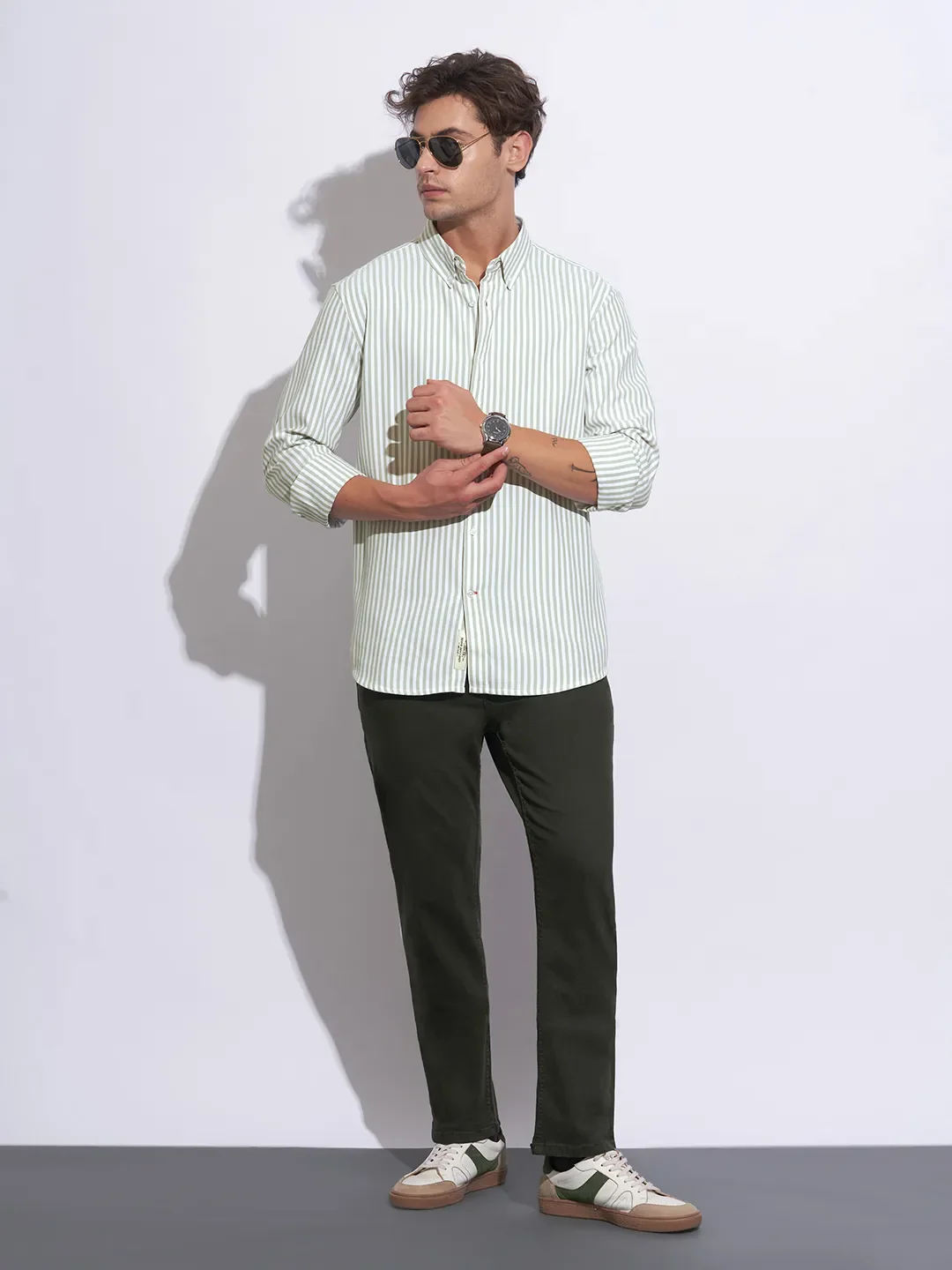 Green Moderno Fit Regular Collar Long Sleeves Cotton Men's Shirt by Being Human Clothing - Image 4