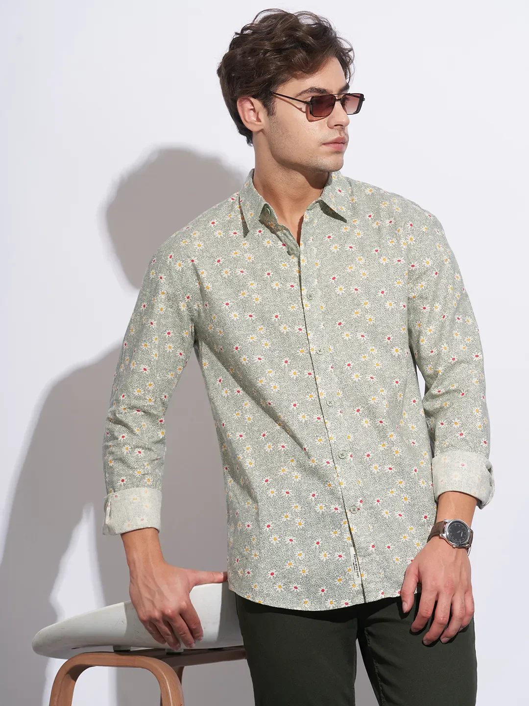 Green Moderno Fit Regular Collar Long Sleeves Cotton Men's Shirt by Being Human Clothing - Image 6