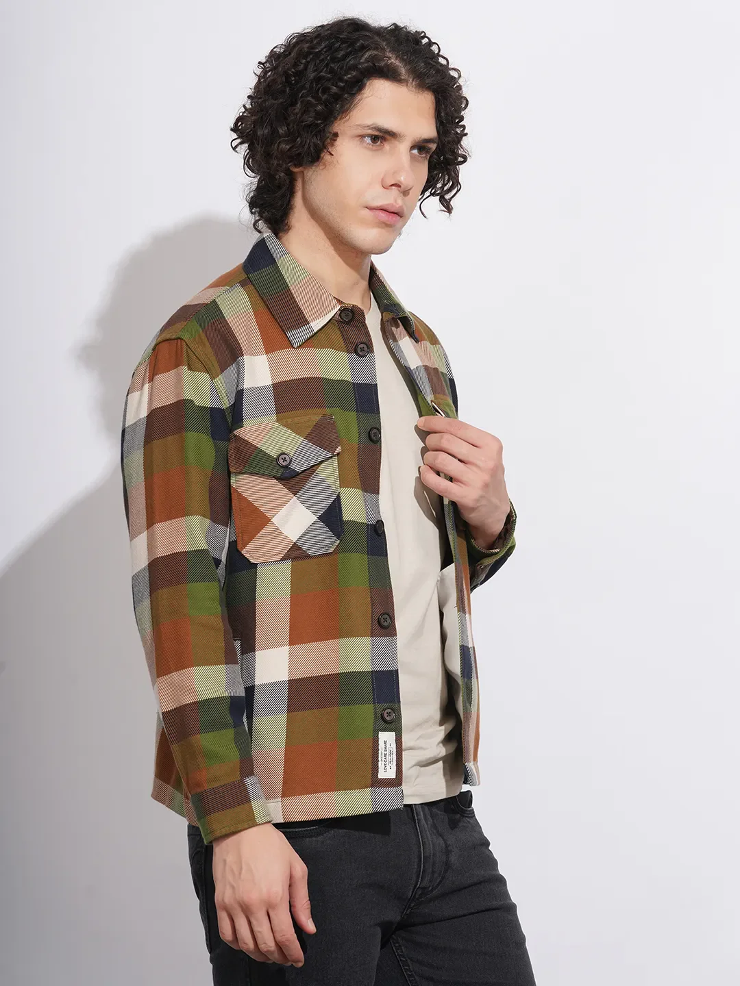 Green Moderno Fit Regular Collar Men's Shacket by Being Human Clothing - Image 2