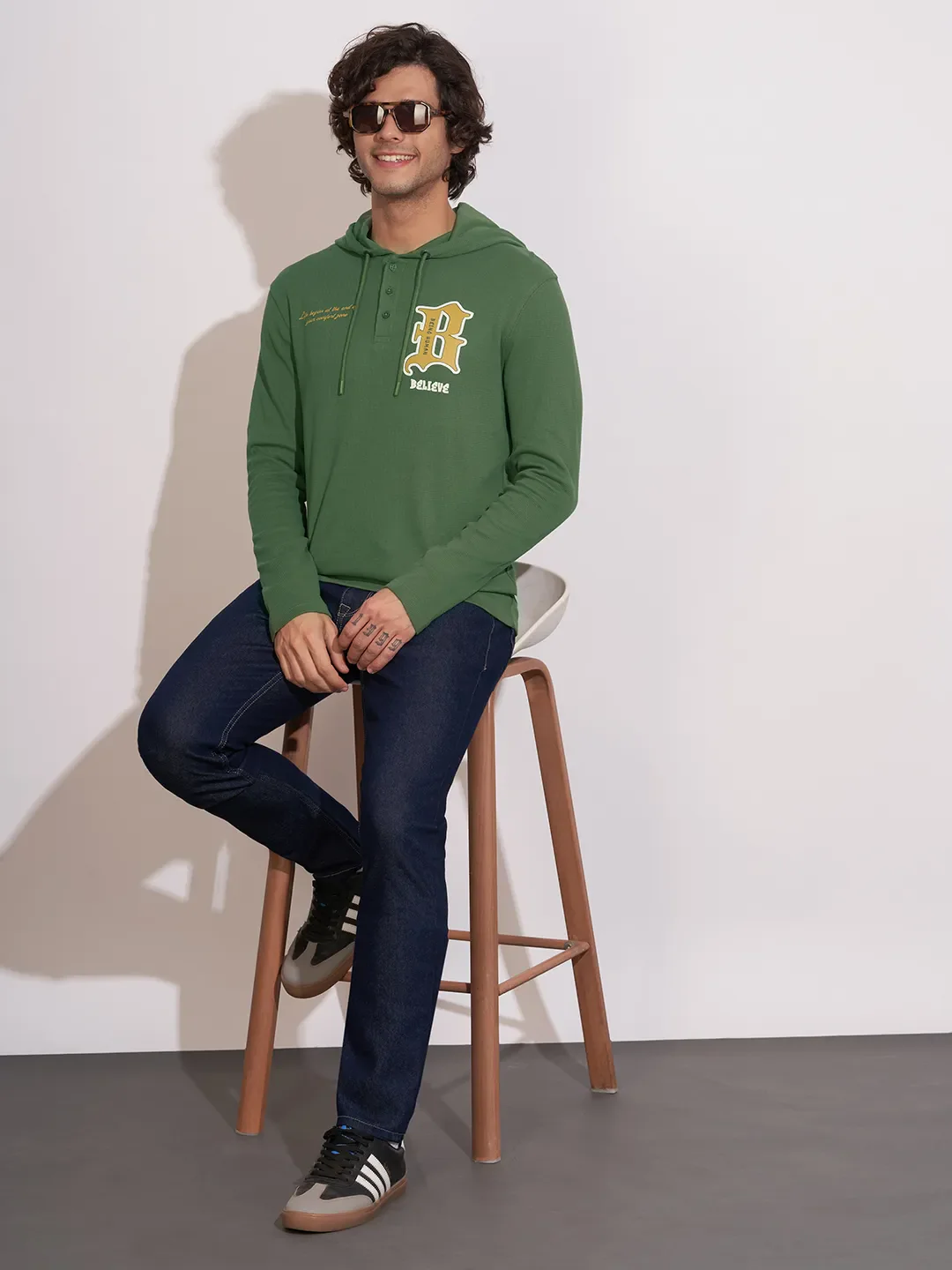 Green Regular Fit  Long Sleeves Cotton Men's Hoodie by Being Human Clothing - Image 4