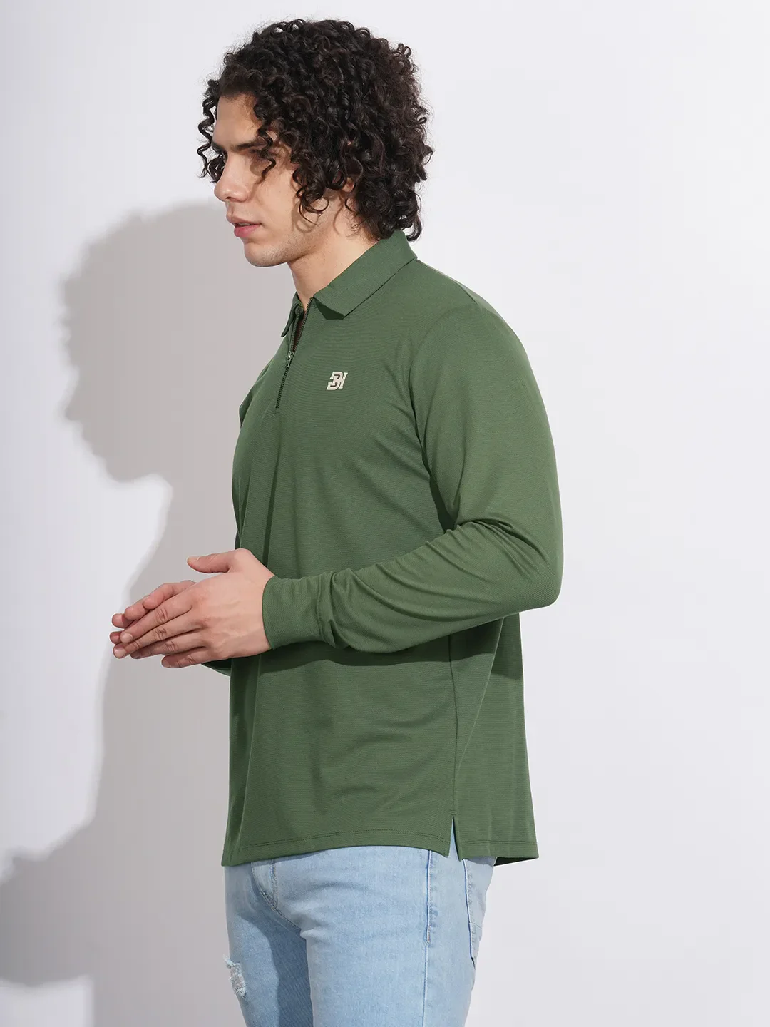 Blue Regular Fit Men's Long Sleeves Polo T-Shirt by Being Human Clothing - Image 2